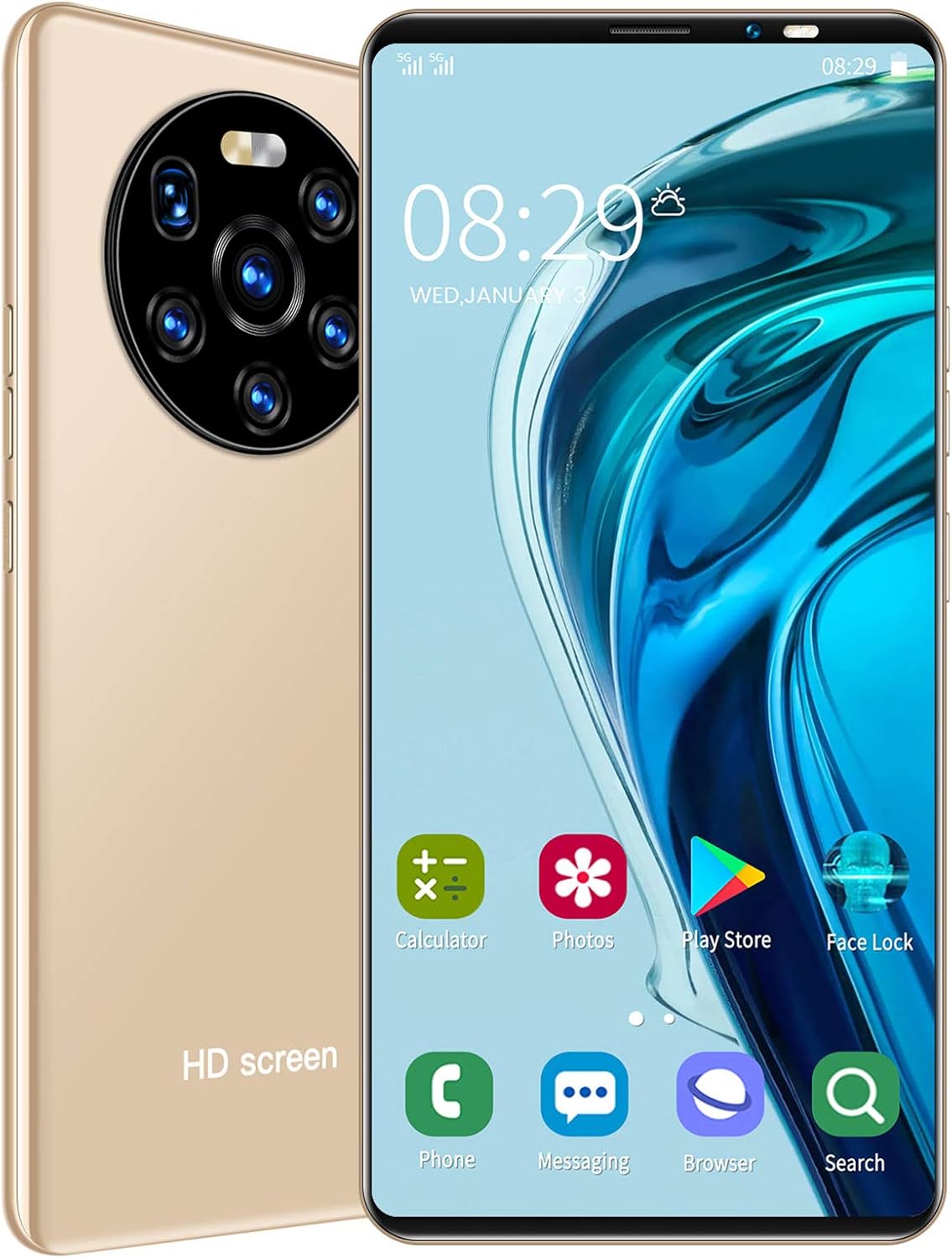 LANDVO mate40 Pro Unlocked Smartphone, 5.45in 1+8GB HD Screen Phone Dual Card Dual Standby Smart Phone 128GB of Expandable Storage Android Cell Phone Face Recognition Fingerprint Mobile Phone(Gold)