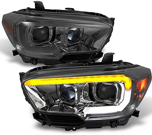 AKKON - For NEW Sequential LED Tube Design Smoked Lens 2016-2022 Toyota Tacoma SR/SR5 Square Projector Headlights