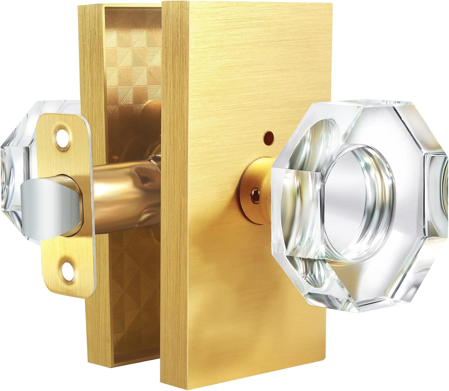 HIEMEY Octagon Crystal Glass Gold Door Knob Interior, Modern Classic Passage Hall/Closet Door Knobs, Satin Brass Pack of 2