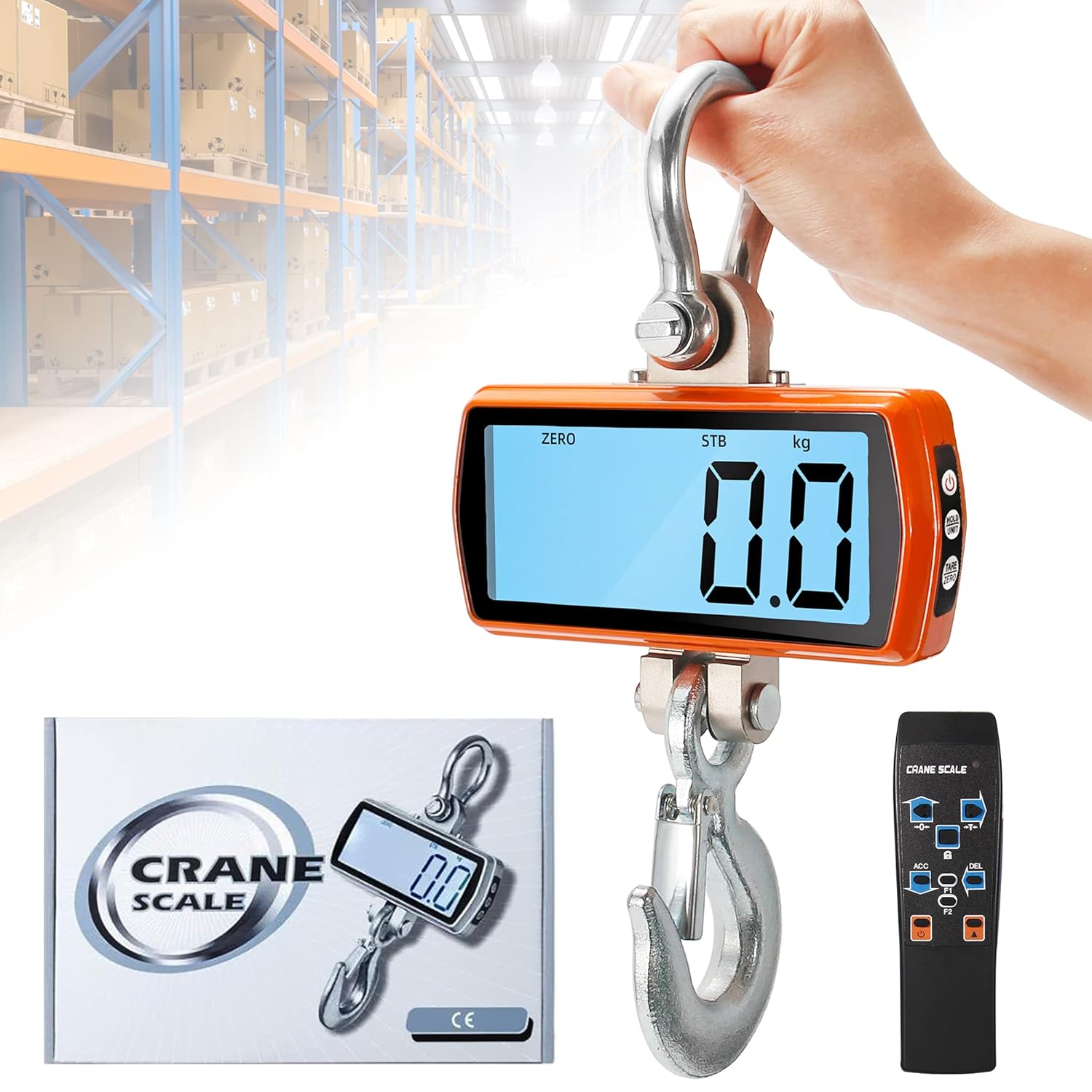 NEWTRY 1000kg/2200lb Wireless Electronic Digital Crane Scale Heavy Duty Industrial Hanging Scale with Remote Control (Silver, 1000kg/2200lb)