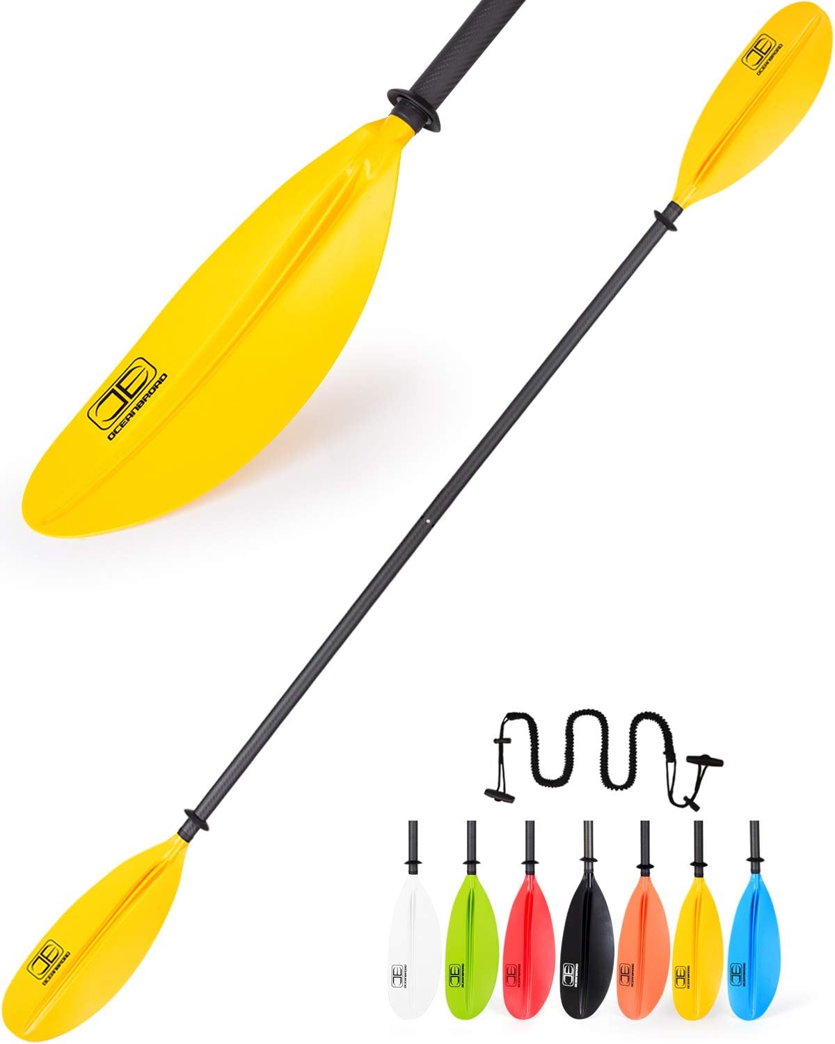 OCEANBROAD Kayak Paddle 230CM/90.5 Inches Premium Carbon Shaft Kayaking Boating Oar with Paddle Leash Pack of 2