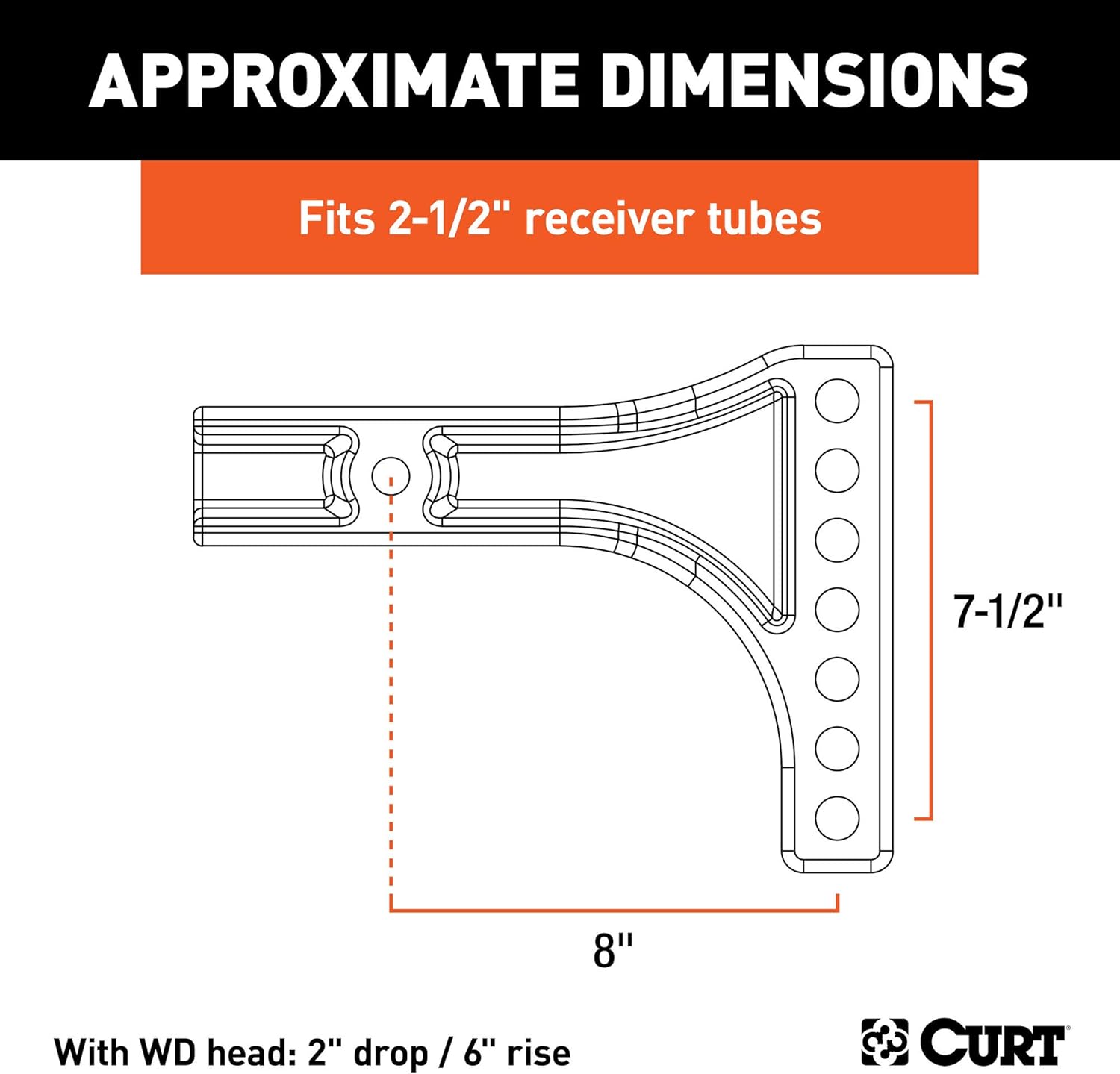 CURT 17131 Replacement Weight Distribution Hitch Shank, 2-1/2-Inch Receiver, 2-Inch Drop, 6-Inch Rise , Black
