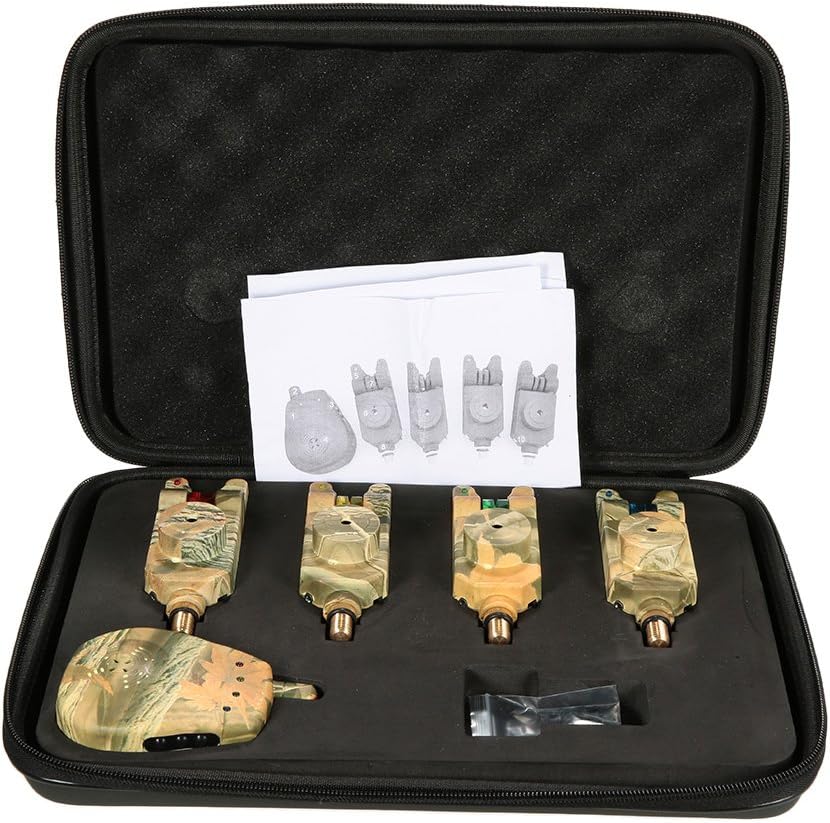 Lixada Wireless LED Fishing Alarm Alert Set with Case 3/4 Fishing Bite Alarms + 1 Receiver Pack of 2