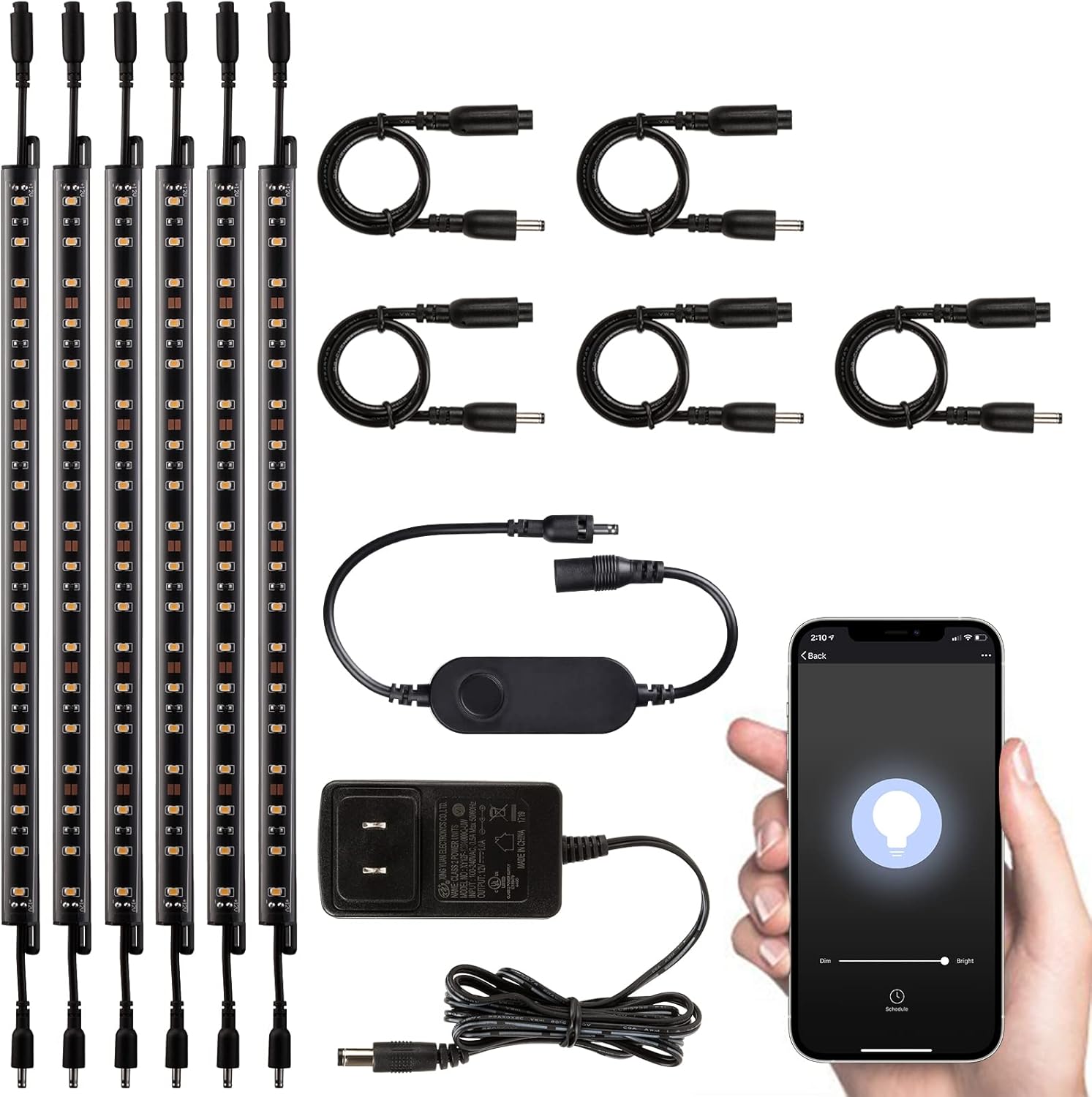 TORCHSTAR LED Safe Lighting Kit, Compatible with Alexa, App Control, Dimmable Light Bars, Linkable Under Cabinet Lights, 5000K Daylight, UL Power Adapter for Showcase, Shelf, 6Pcs Pack of 2