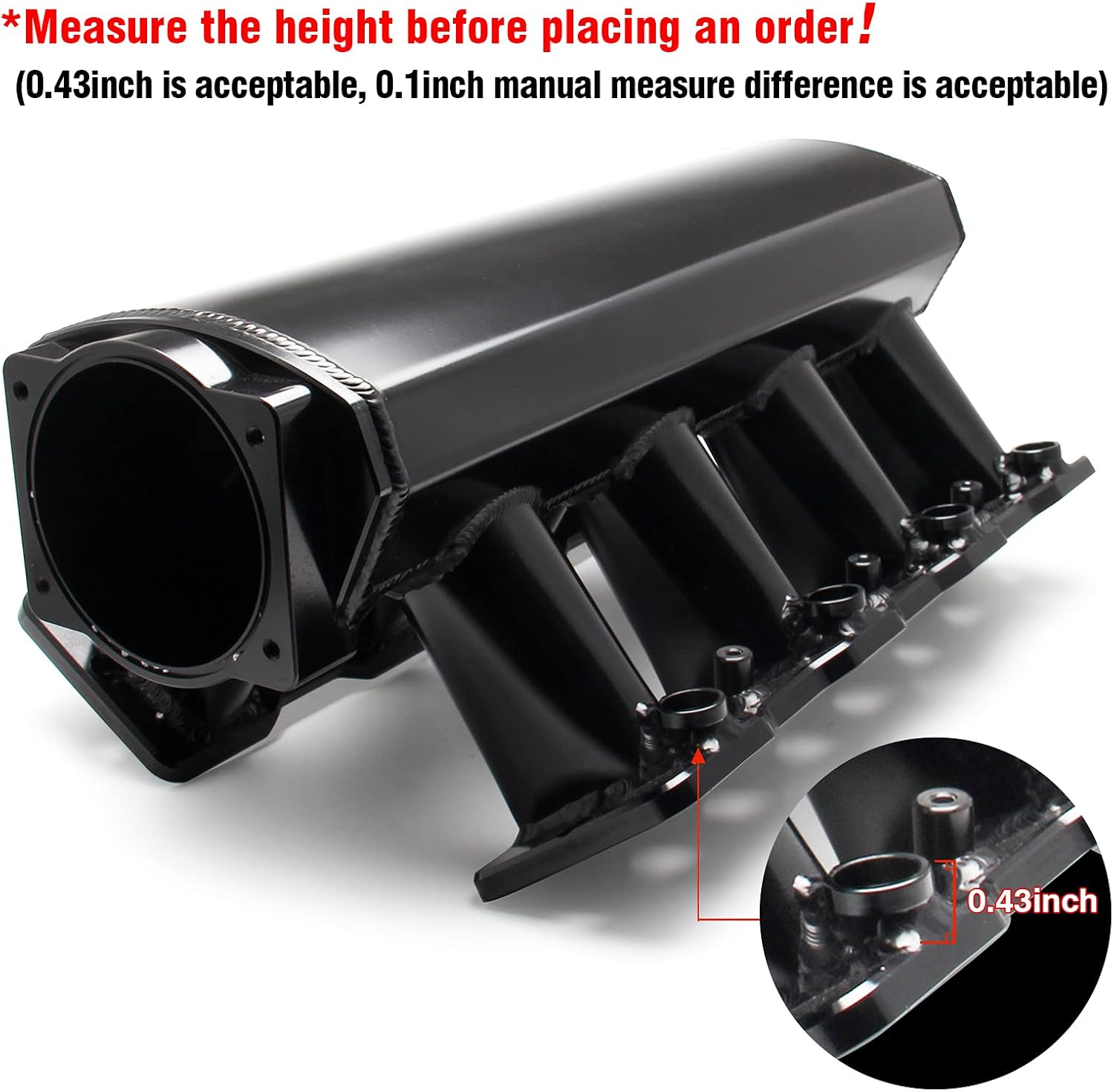Top10 Racing Intake Manifold fit 92mm Throttle Body Sheet Metal Fabricated EFI 15° Throttle Opening Compatible with Chevrolet Chevy GMC Pontiac LS LS1 LS2 LS6 Black (ONLY Intake Manifold)