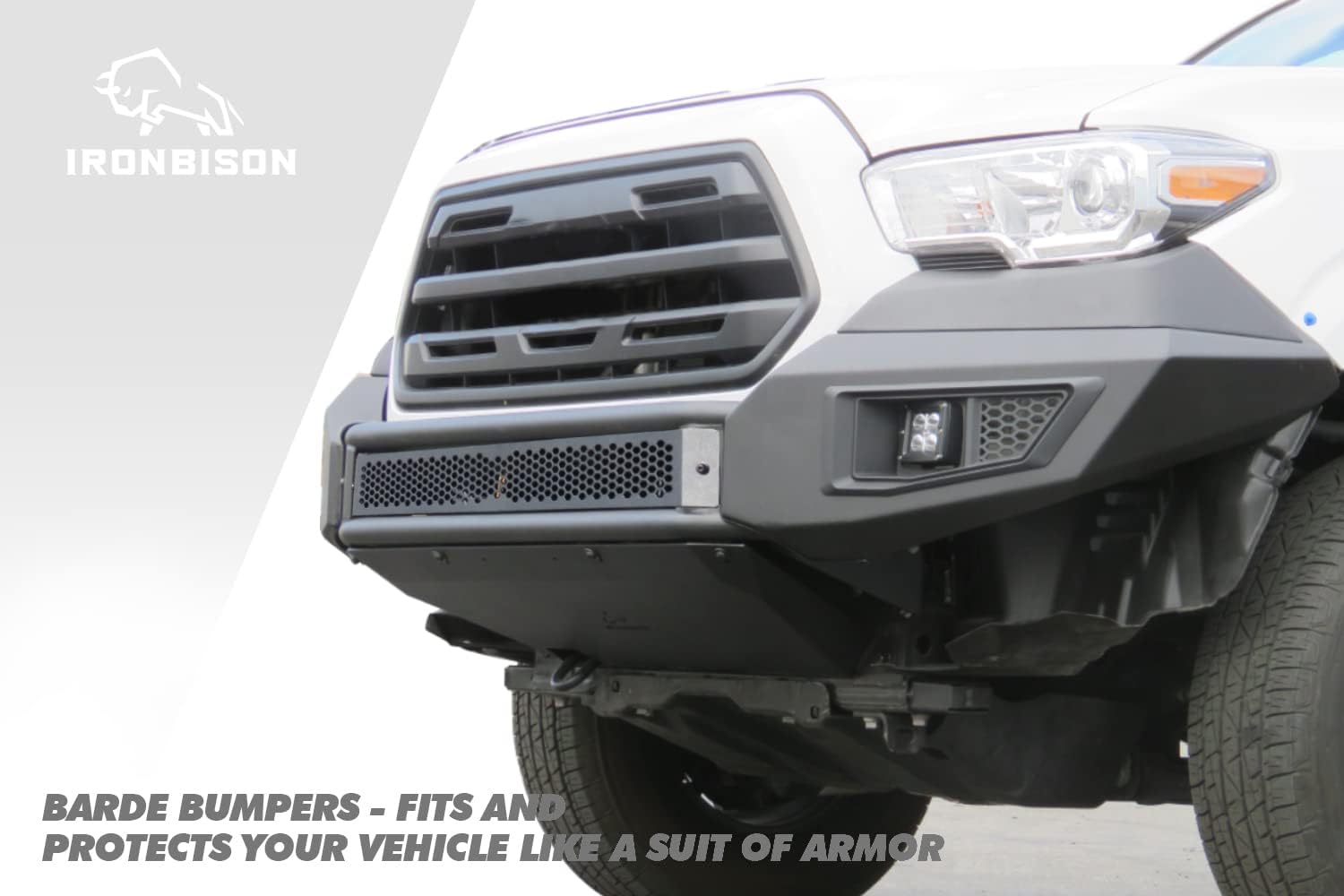 IRONBISON Barde Front Bumper Fit 2016-2022 Toyota Tacoma Truck Pickup Heavy Textured Black Off Road Replacement Bull Bar Rock Armor with 2 LED Fog Light Splash Guard Can Add 30” LED Light Bar