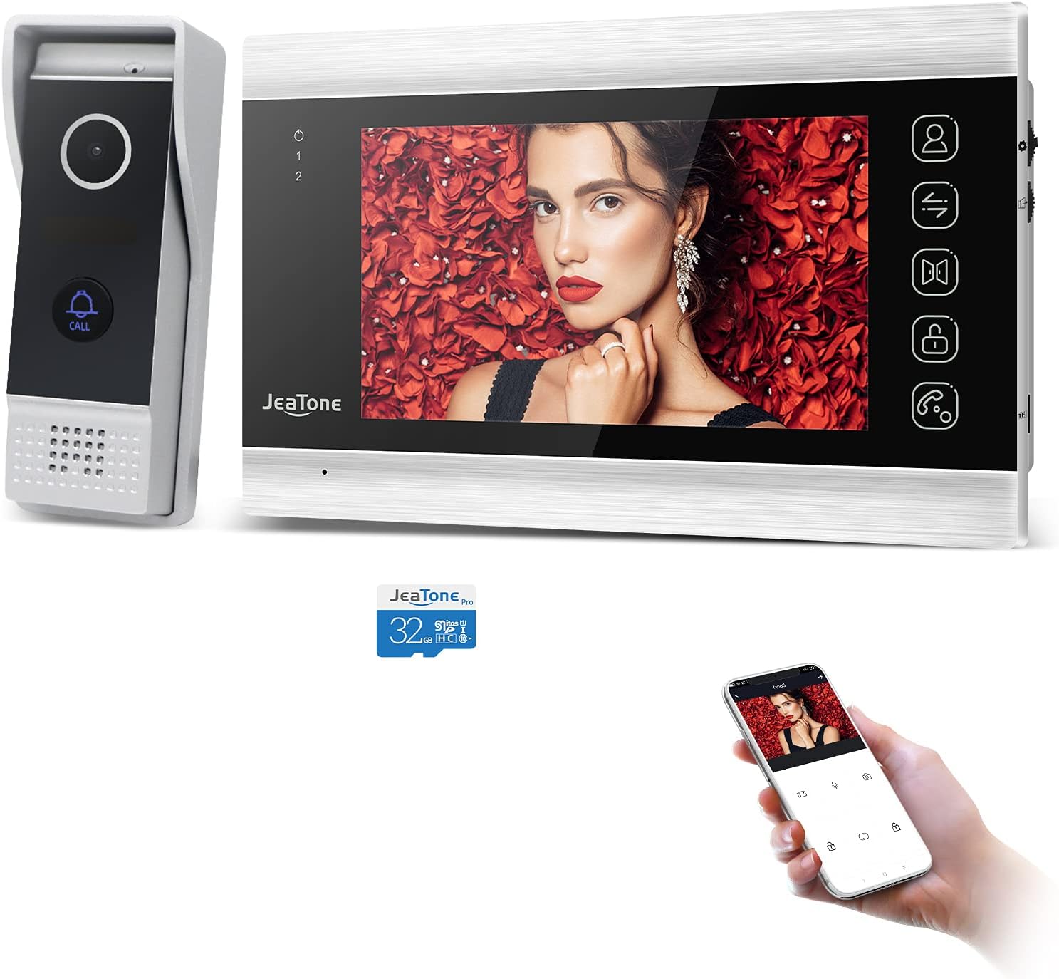 JeaTone Video Door Phone Doorbell 4-Wired 7 Inch AHD Wi-Fi Intercom System with 720P Camera Support Tuya APP Remote Motion Detection/Unlock/Record/Snapshot