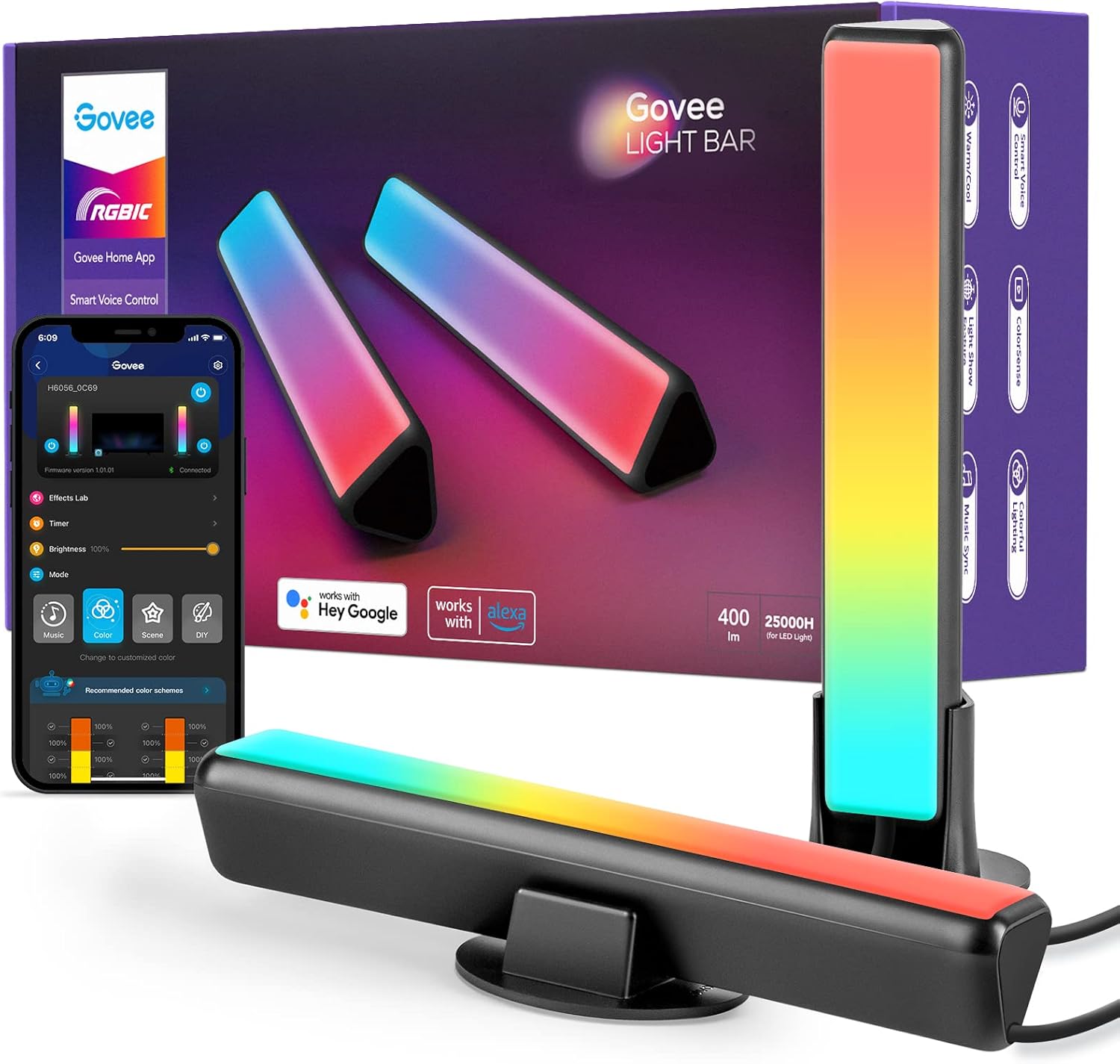 Govee Smart LED Light Bars, Work with Alexa and Google Assistant, Gaming Lights, RGBICWW WiFi TV Backlights with Scene Modes and Music Modes for Gaming, Pictures, PC, TV, Room Decoration Pack of 2