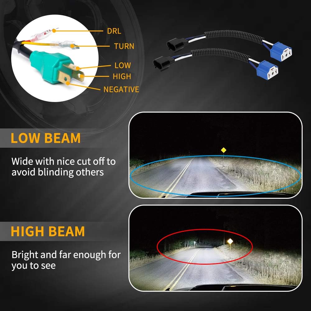 DOT Approved 7'' Black Cree LED Headlights + 4 '' LED Fog Lights Compatible with Jeep Wrangler 97-2017 JK TJ LJ