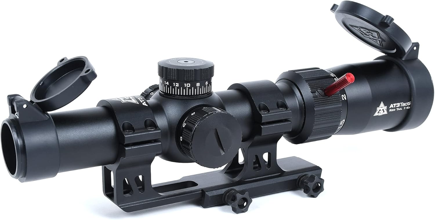 AT3 Red Tail Rifle Scope with Mount - 1-4x or 1-6x Magnification - 5.56 Illuminated BDC Reticle