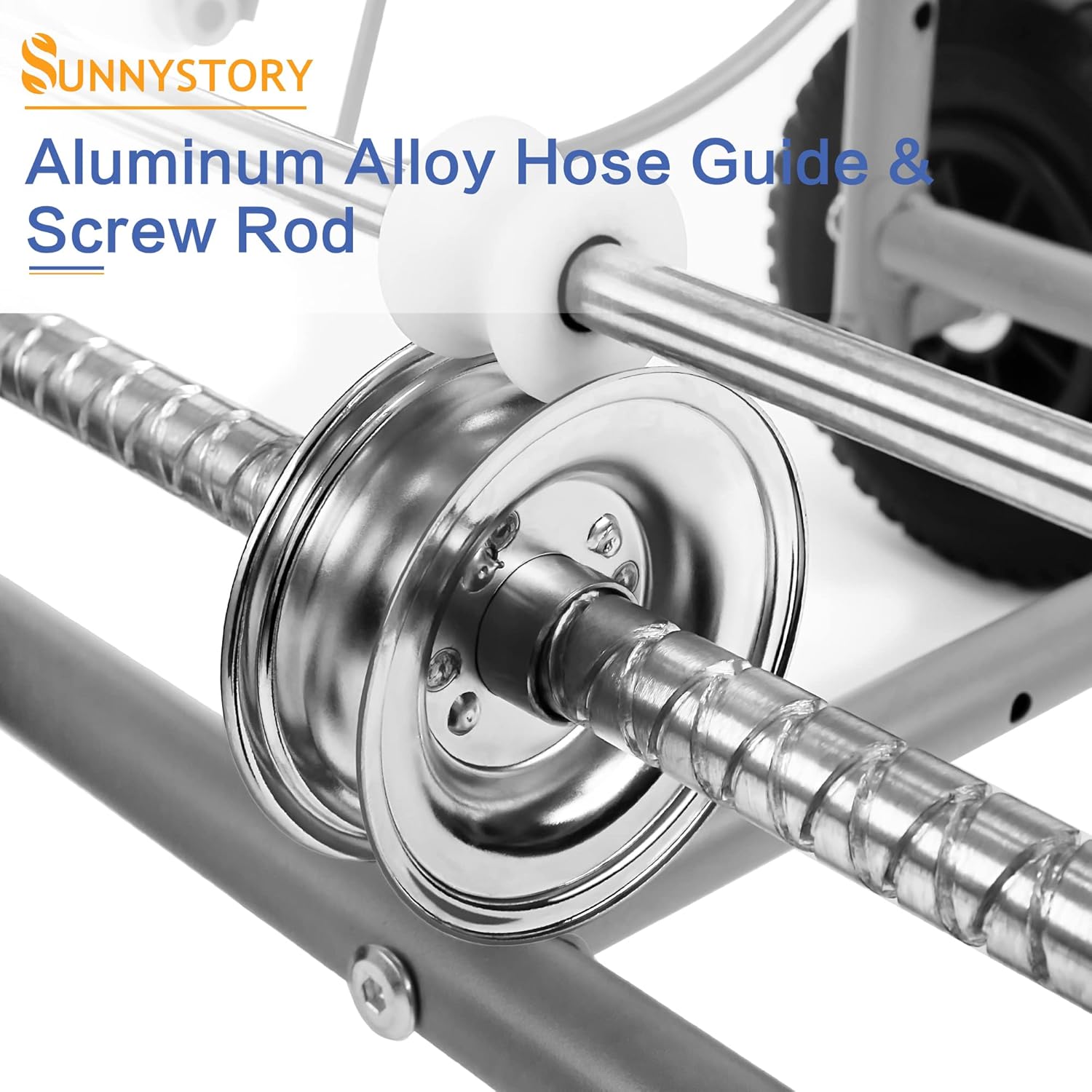 SUNNYSTORY All Metal Garden Hose Reel Cart with Metal Hose Guide System, Holds 150 Feet of 5/8 Inch Hose Cart with Solid Tires for Garden, Yard, Lawn