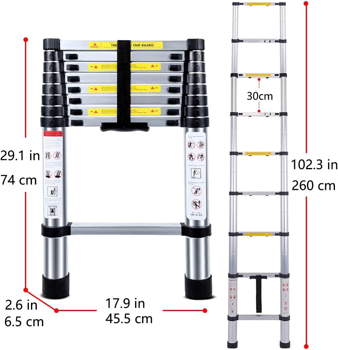 Telescoping Ladder Jason 8.5FT | 2.6M Max Load 330lbs Aluminum Ladder Extendable Ladder with EN131 and CE Standard [Step A +++](8.5FT/2.6M)