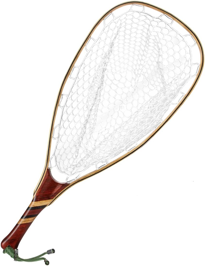 Yamuduo Fly Fishing Landing net - Thoughtful Design Handcrafted Wooden Trout Net with Knotless Soft Rubber Mesh Magnetic Release and lanyards Pack of 2