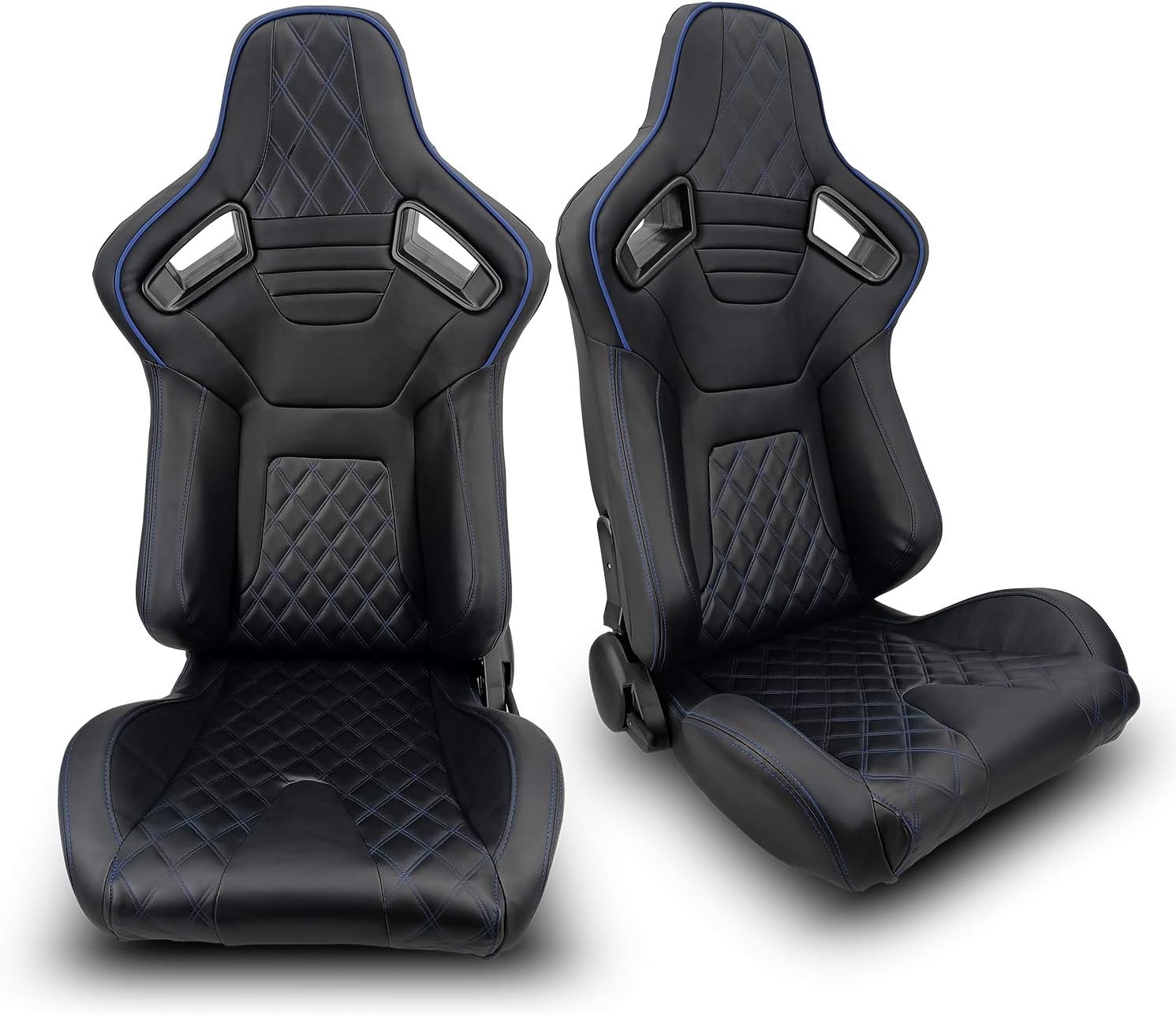 ModifyStreet 1 Pair Universal BLACK PVC MAIN LEATHER LEFT/RIGHT RACING BUCKET SEATS PAIR