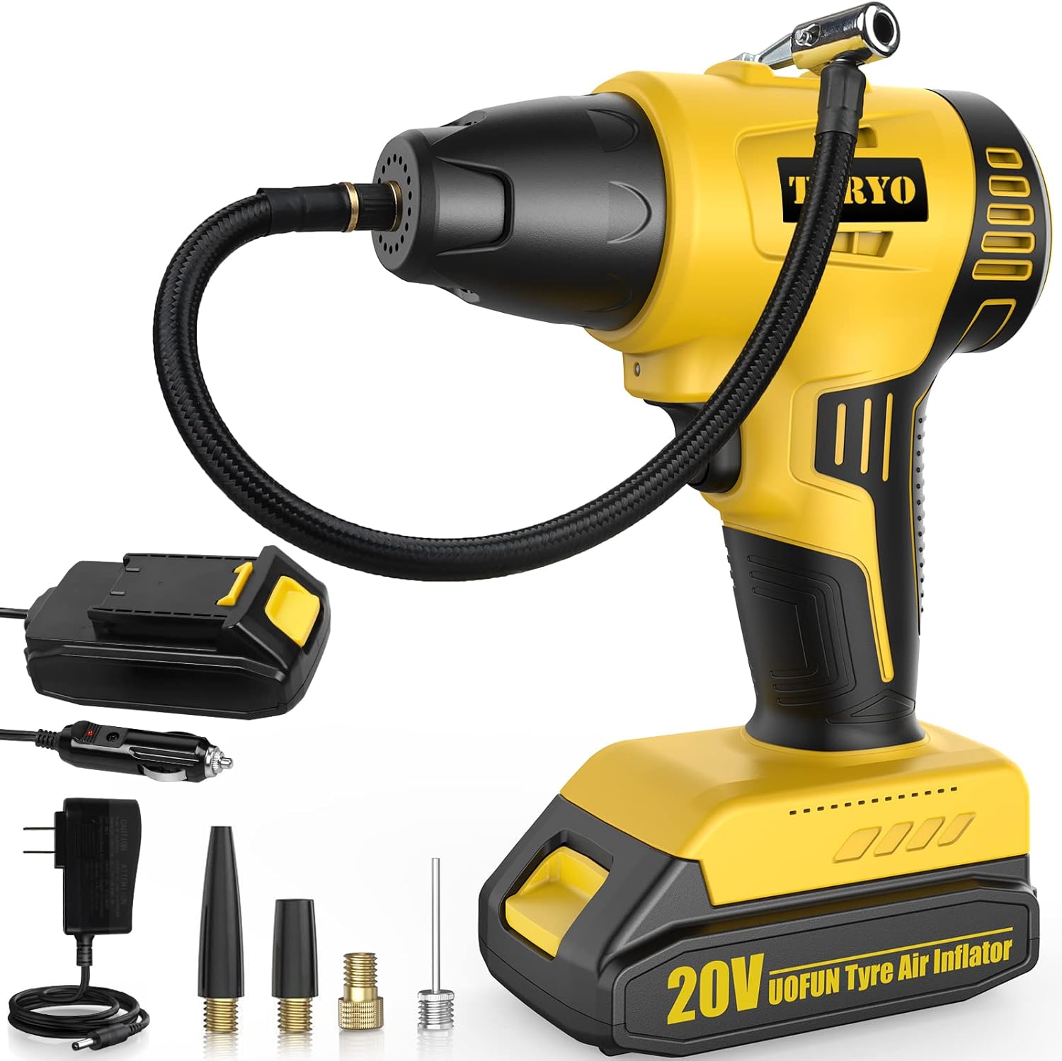 Air Pump for Car Tires, 20V Tire Inflator Portable Air Compressor Cordless Tire Pump with 2500mAh Rechargeable Li-ion Battery& 12V Car Power Adapter, 150PSI Portable Air Pump for Car Tires SUV RV Pack of 2