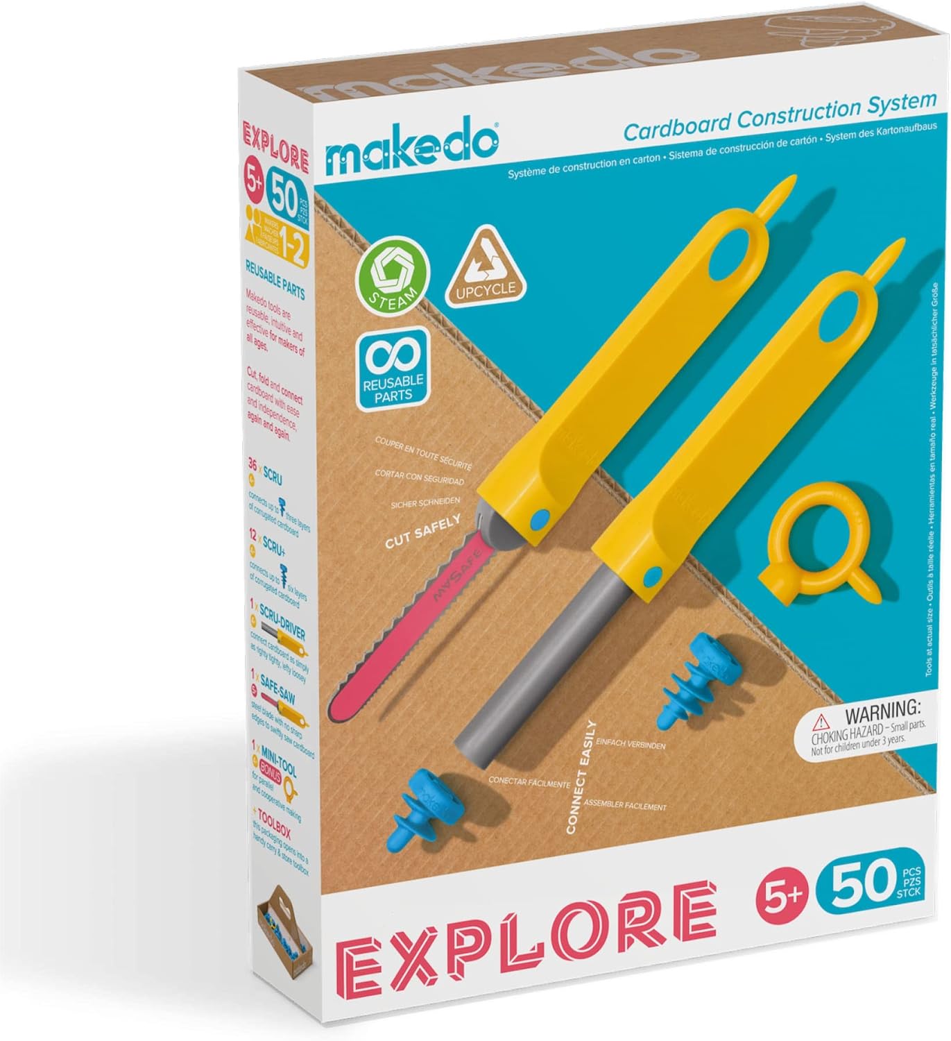 Makedo Invent| Cardboard Construction Tools for Kids Age 5+ | 360 Piece Toolkit in Large Sized Toolbox | Perfect for Classroom STEM and STEAM Learning