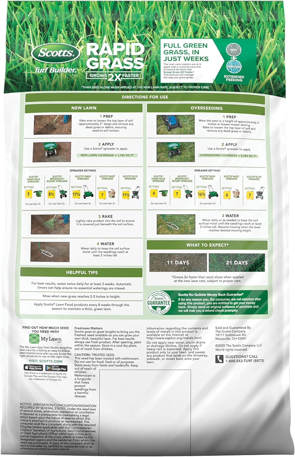 Scotts Turf Builder Rapid Grass Tall Fescue Mix: up to 5,280 sq. ft., Combination Seed & Fertilizer, Grows in Just Weeks, 16 lbs. Pack of 2