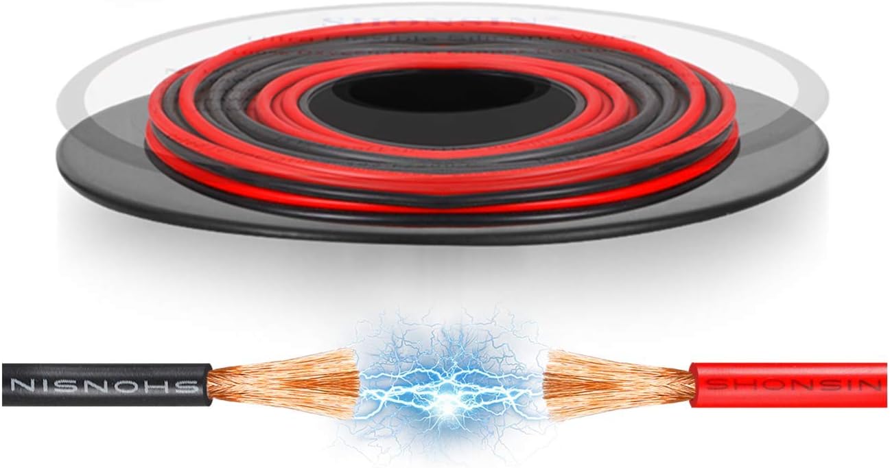 16 Gauge Wire, SHONSIN 16 AWG Silicone Wire 100% Copper (200ft / 61m Red) Ultra Flexible High Temp 392℉/200℃ 16AWG Wire 252 Strands 0.08mm (1.27mm2) Rating 20 Amp Automotive Wire 600V Pack of 2