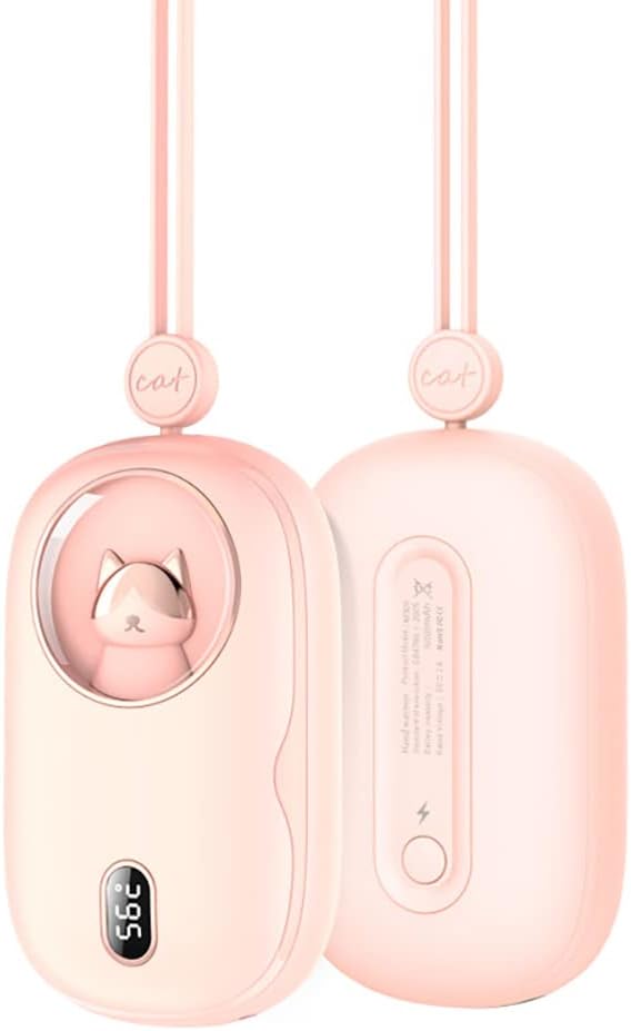 10000mAh Portable Power Bank Hand Warmer Rechargeable Hand Warming Power Bank 3 Heat Levels Double-Sided Heating with Digital Display Heater Quick Charge Mobile Power Colored Lights 3 in 1 (Pink)