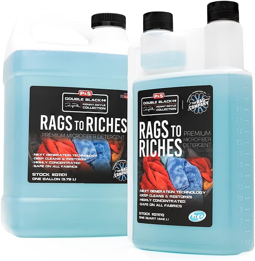 P&S Professional Detail Products - Rags to Riches Quart + Gallon Refill Combo - Premium Microfiber Detergent, Deep Cleans and Restores, Safe on All Fabrics, Highly Concentrated (1 Gallon + 1 Quart) Pack of 2