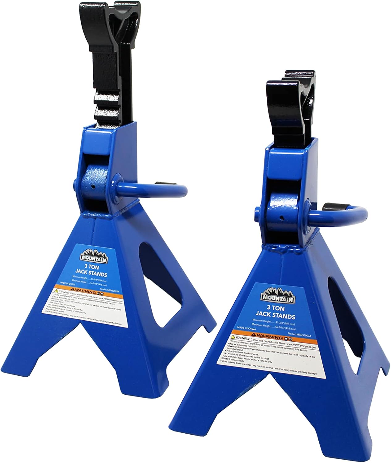 Mountain 3 Ton Jack Stands (Pair); Heavy Duty Steel Construction, Wide Base Safety Design; MTN53003A Pack of 2