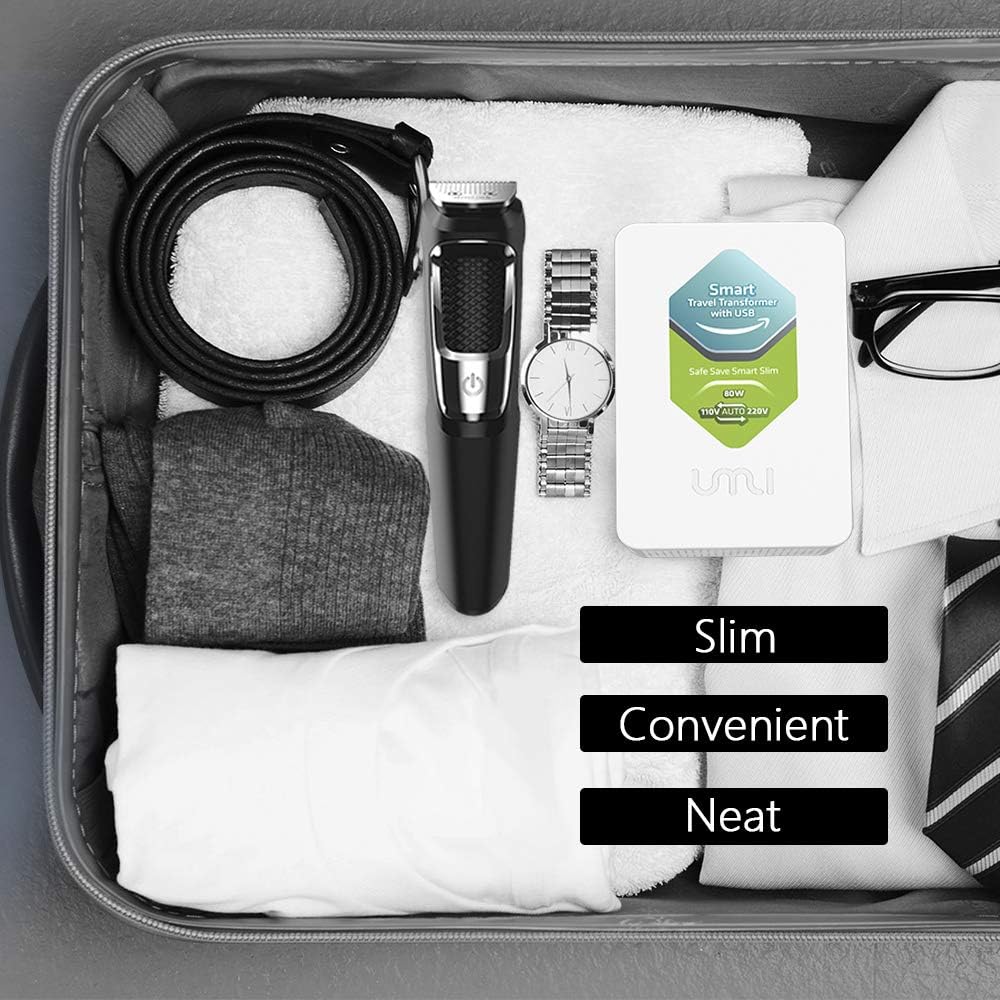 UMI Step Up and Down Voltage Converter 80W, Slim and Light, Smart Convert from 110V to 220V Also 220V to 110V for Worldwide Travelers, with USB(5V/2000mA) Charging Port Pack of 2