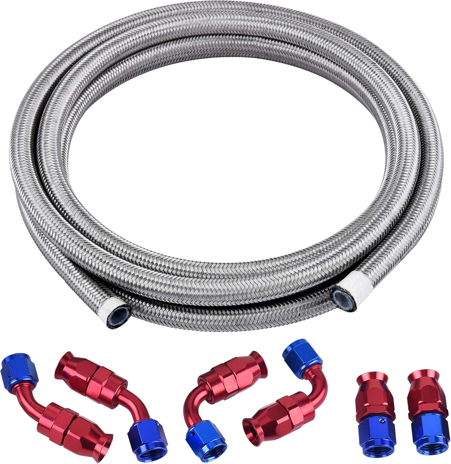 EVIL ENERGY 6AN PTFE Fuel Line Fitting Kit,E85 Stainless Steel Braided Fuel Hose 10FT(5/16Inch ID) Pack of 2