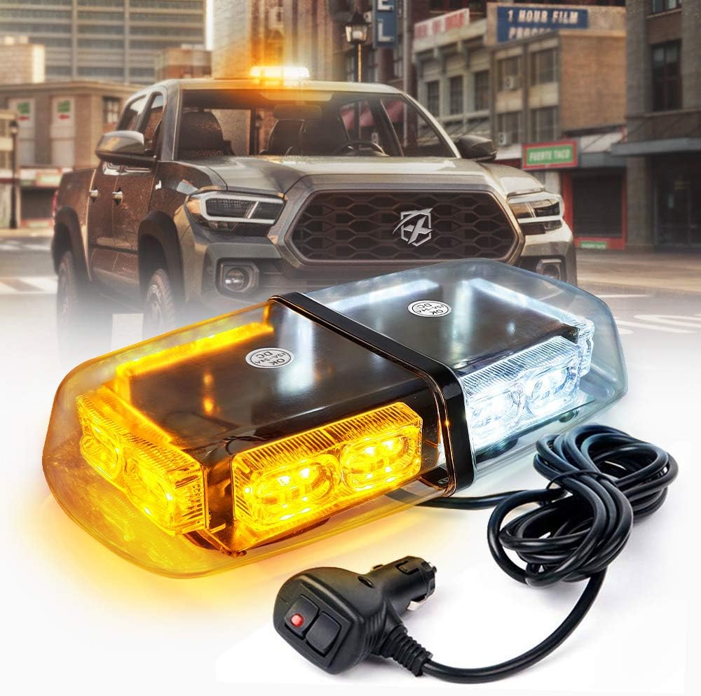 Xprite 36 LED Emergency Strobe Lights Mini Bar 16 Flashing Modes Warning Beacon Light w/Magnetic Base for Law Enforcement Hazard Vehicles, Trucks, Snow Plow, Construction Cars (Amber/Yellow) Pack of 2