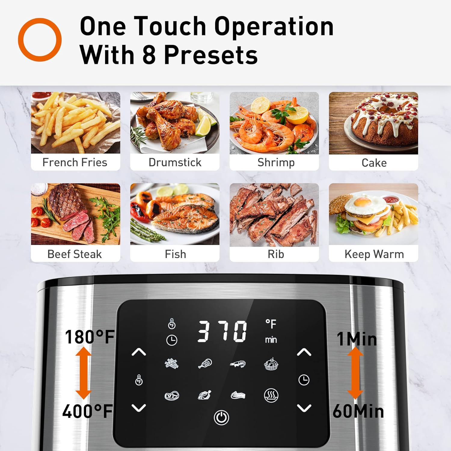 JOYOUNG Air Fryers 5.8Qt Big Capacity Air Fryer Toaster Oven, 8 Presets with Air Fryer Oven Cookbook, 4 Accessories, 1400W, LED Digital Screen, Stainless Steel