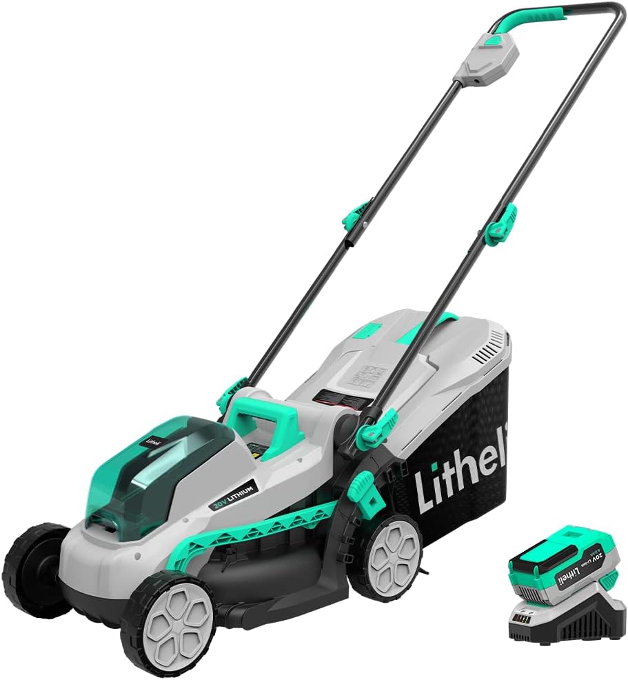 Litheli Cordless Lawn Mower 13 Inch, 5 Heights, 20V Battery Lawnmower for Garden, Yard and Farm, with Brushless Motor, 4.0Ah Battery & Charger Included
