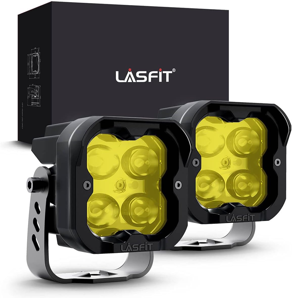 LASFIT Yellow LED Pods, SAE Fog Lights TIR Optics 3 inch Off Road Lights Pod Yellow 18W for for Bumper Wrangler Truck Pickup SUV ATV UTV (Pair)