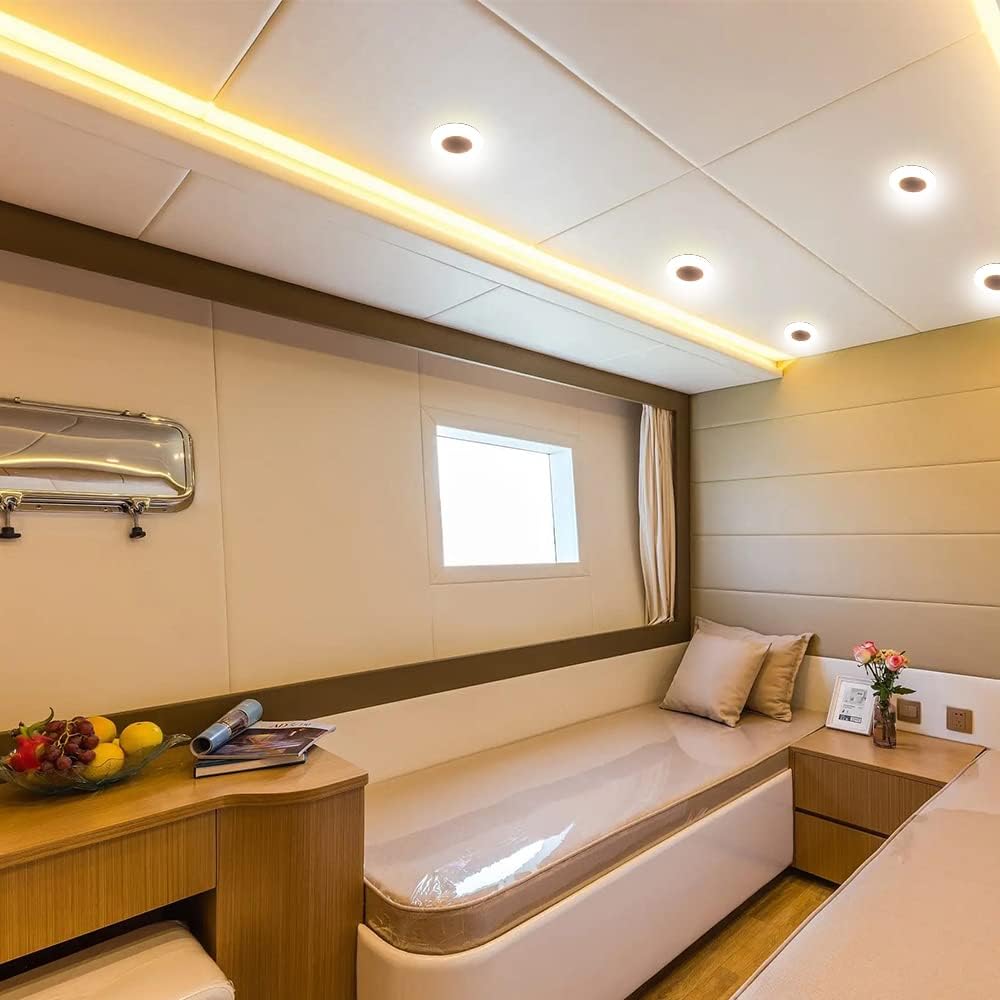 Homdec 12 Volt LED Ceiling Dome Light, 3'' LED RV Puck Light Super Slim Under Cabinet Light, Surface Mount 12V DC Interior Light for RV Camper Trailer Motorhome, 6 Packs Pack of 2