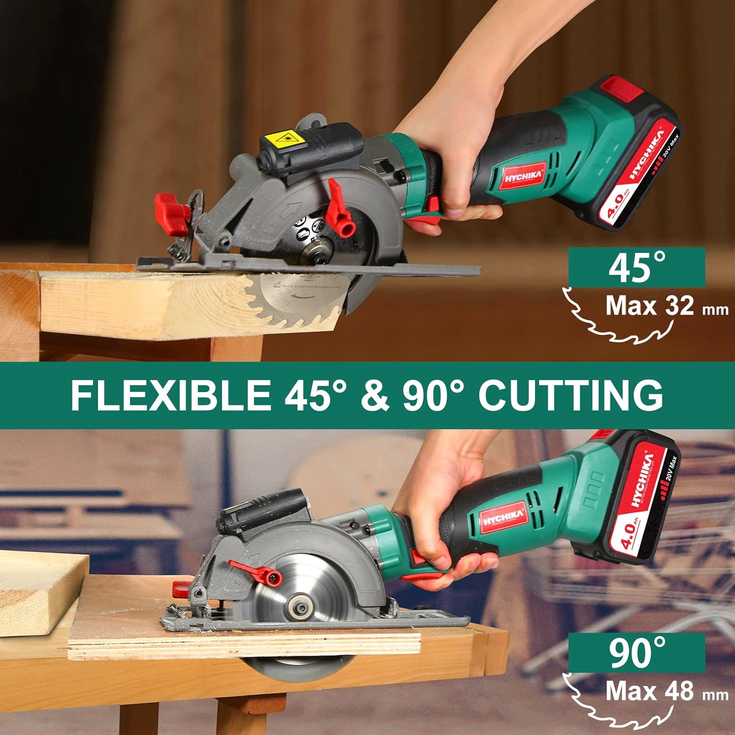 HYCHIKA Cordless Circular Saw,20V Mini Circular Saw with 4.0Ah Battery，3 Blades(4-1/2