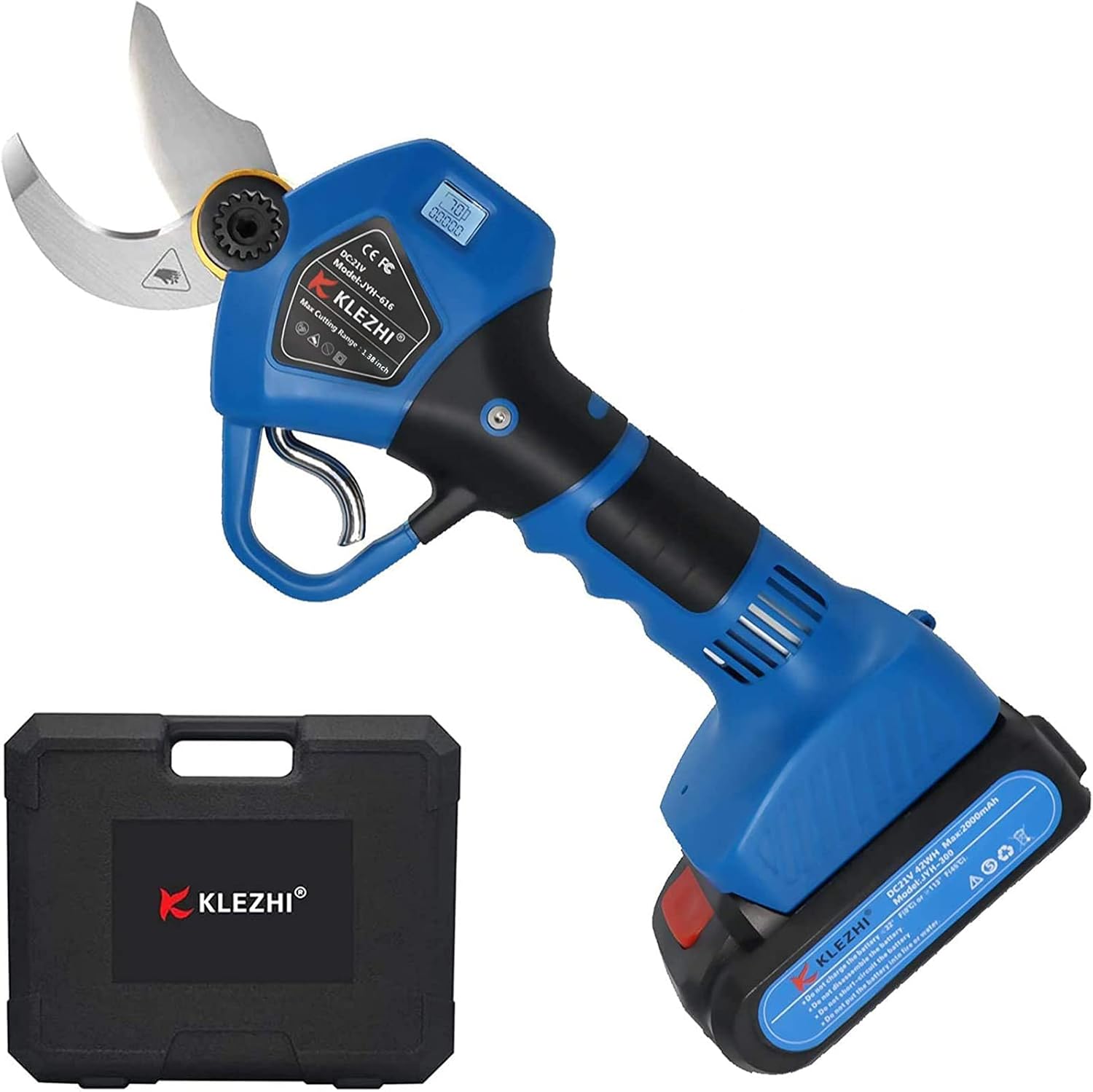 K KLEZHI Cordless Electric Pruning Shears, Rechargeable Battery, 35MM (1.38 Inch) Cutting Diameter Fruit Tree Branches Cutter,Good for Arthritis Hands 6-8 Working Hours Black