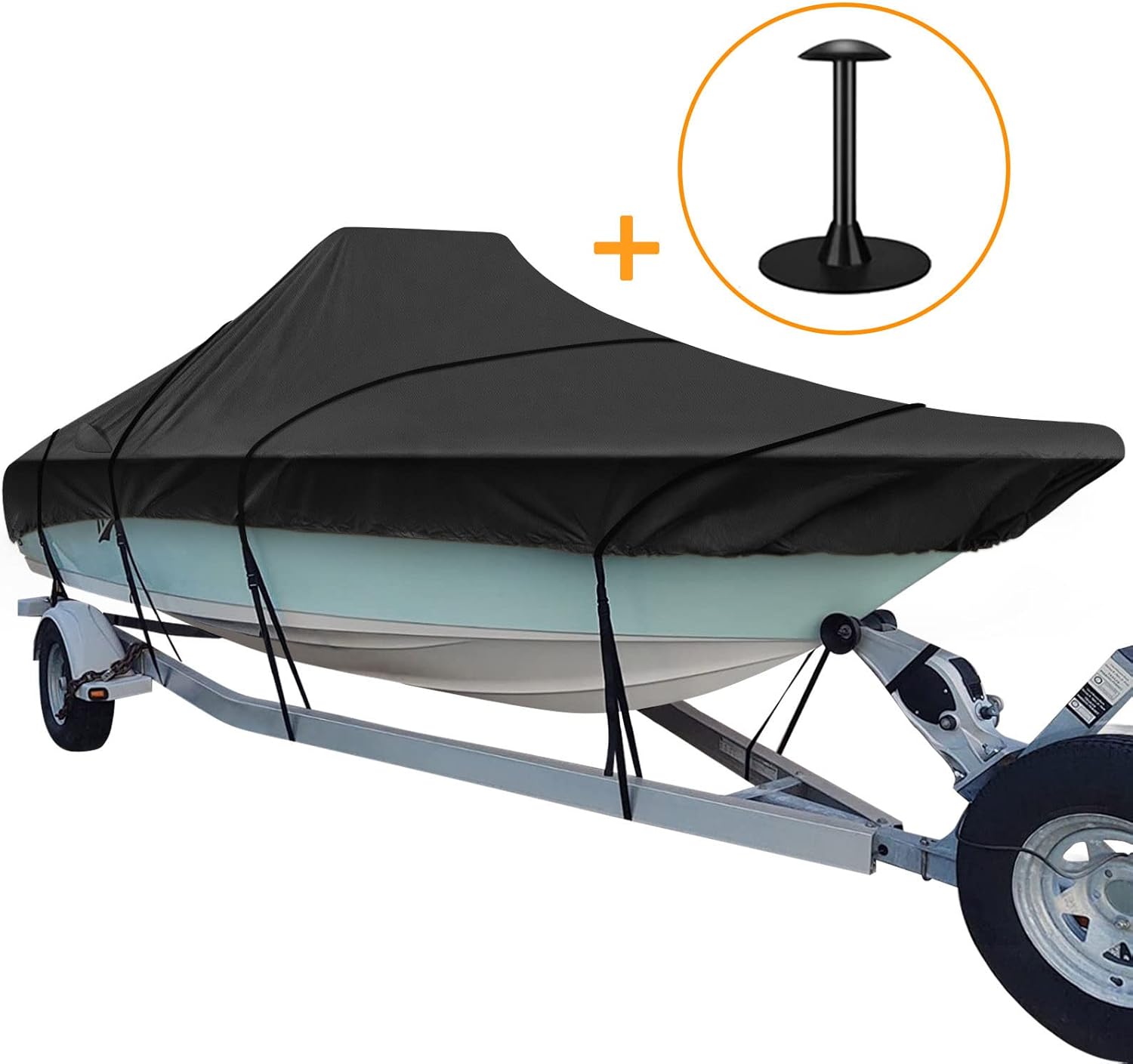 iCOVER Trailerable Boat Cover, 600D Heavy Duty Boat Cover Fits V-Hull Center Console Boat 17ft-19ft Long and Beam Width up to 96in, Windshield Height up to 30in, Boat Cover Support Pole Included