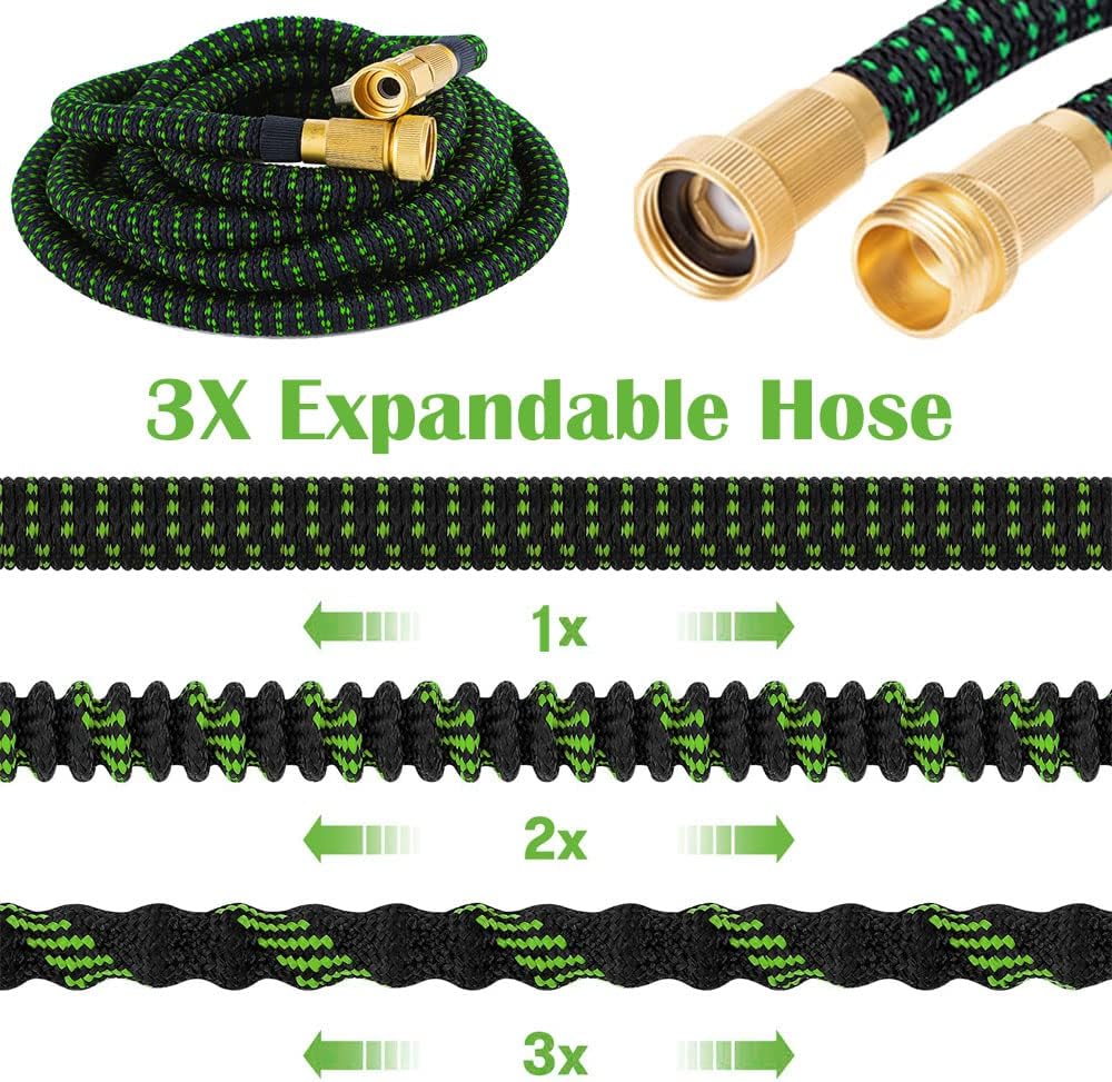Expandable Garden Hose, Water Hose with 10 Function Spray Nozzle Lightweight No-Kink Flexible Collapsible Retractable Hoses 100FT Pack of 2
