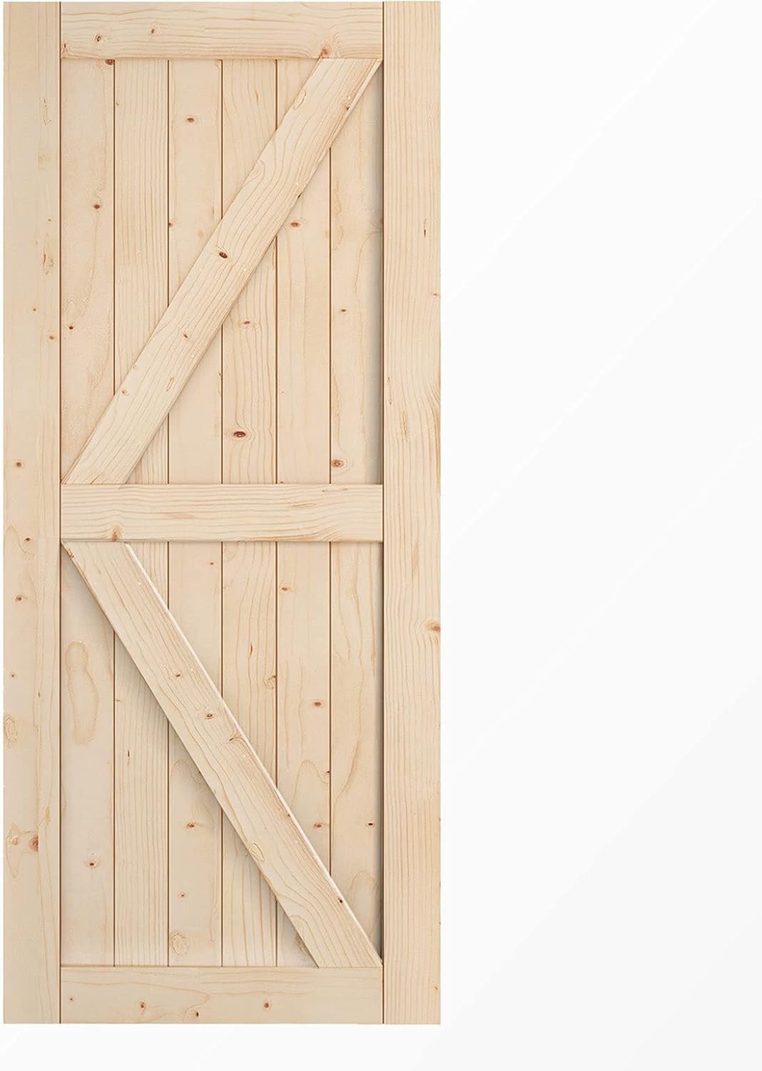 EaseLife 36in x 84in Sliding Barn Wood Door,Interior Doors,DIY Assemblely Unfinished Solid Natural Spruce Panelled Slab,Easy Install,Apply to Rooms & Storage Closet,K-Frame