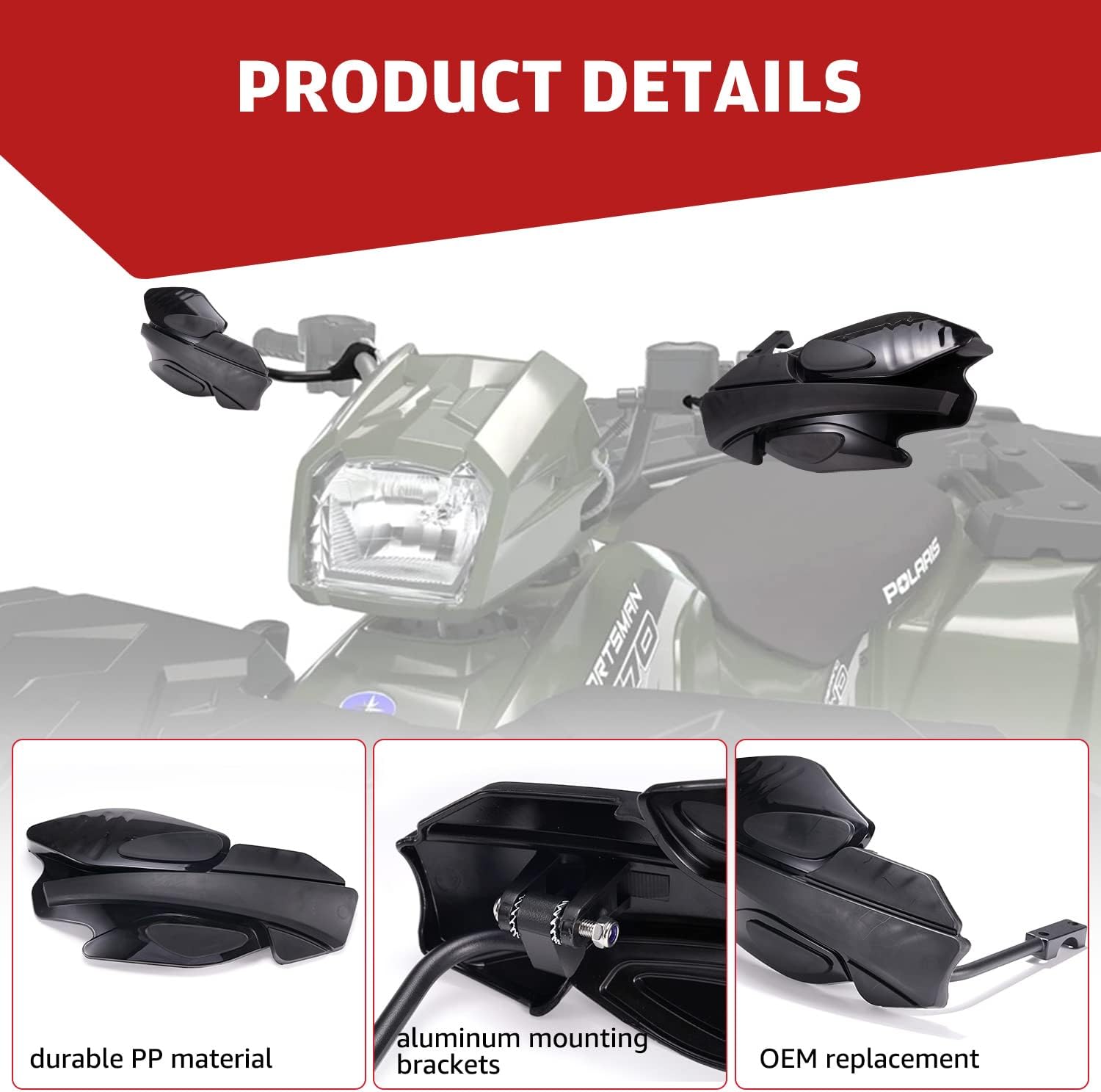 HAKA TOUGH Sportsman Handguards,Hand Brush/Wind Guard with Mount Brackets Kit Protector Compatible with Polaris ATV Sportsman 400 450 570 850 XP 1000 Accessories,Replace OEM#2876846,2879380 Black,2PCS Pack of 2