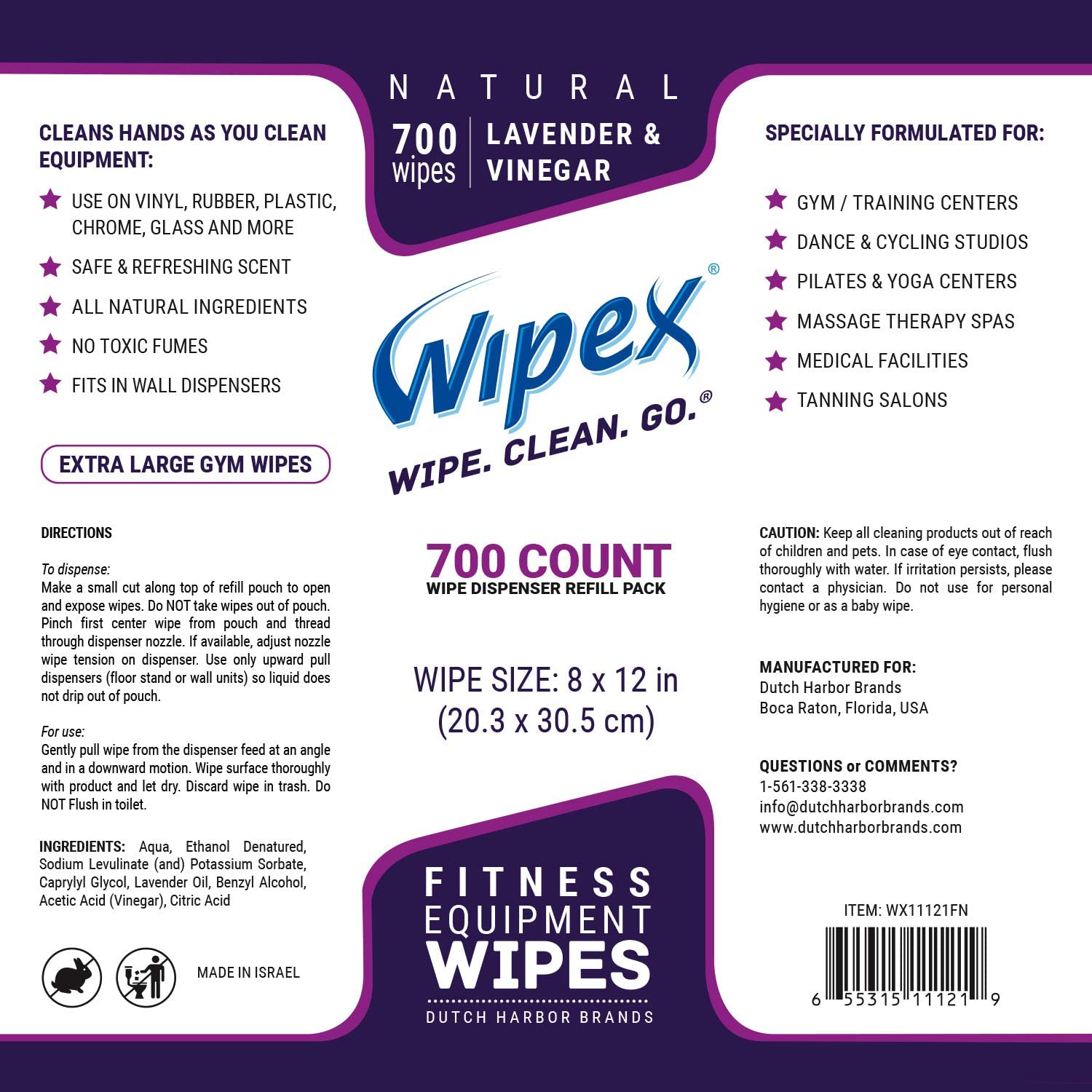 Wipex Gym & Fitness Wipes Refill Pack 700 Large Natural Wipes With Vinegar & Lavender Oil (1 Refill) Pack of 2