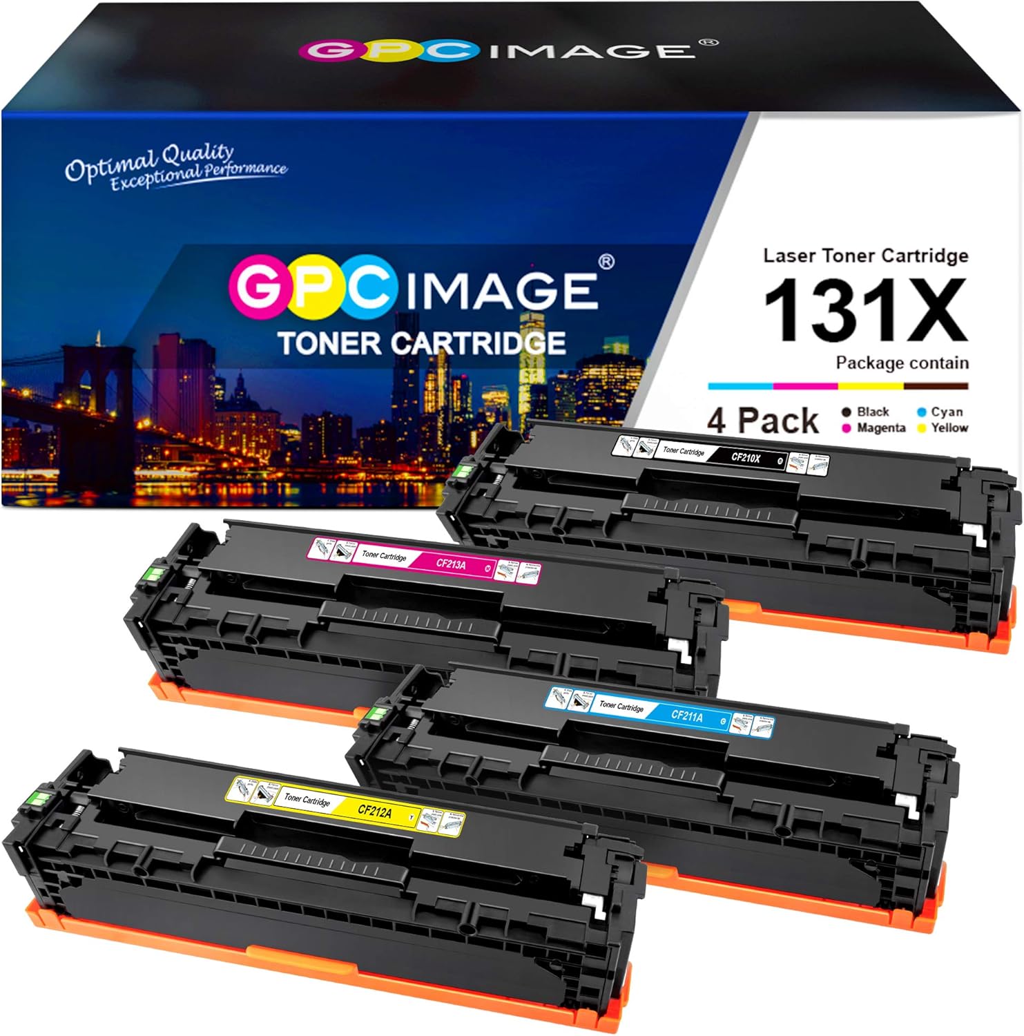 GPC Image Remanufactured Toner Cartridge Replacement for HP 131X 131A CF210X CF211A CF212A CF213A with Pro 200 Color MFP M276nw M251nw M251n M276n Printer Tray (Black, Cyan, Magenta, Yellow) Pack of 2