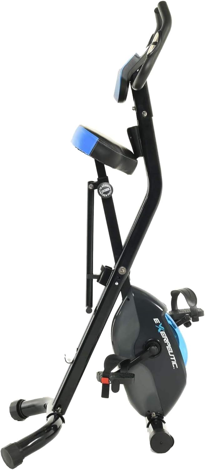 Exerpeutic 675 XLS Bluetooth Smart Technology Folding Upright Exercise Bike, 400LBS, Black/Blue