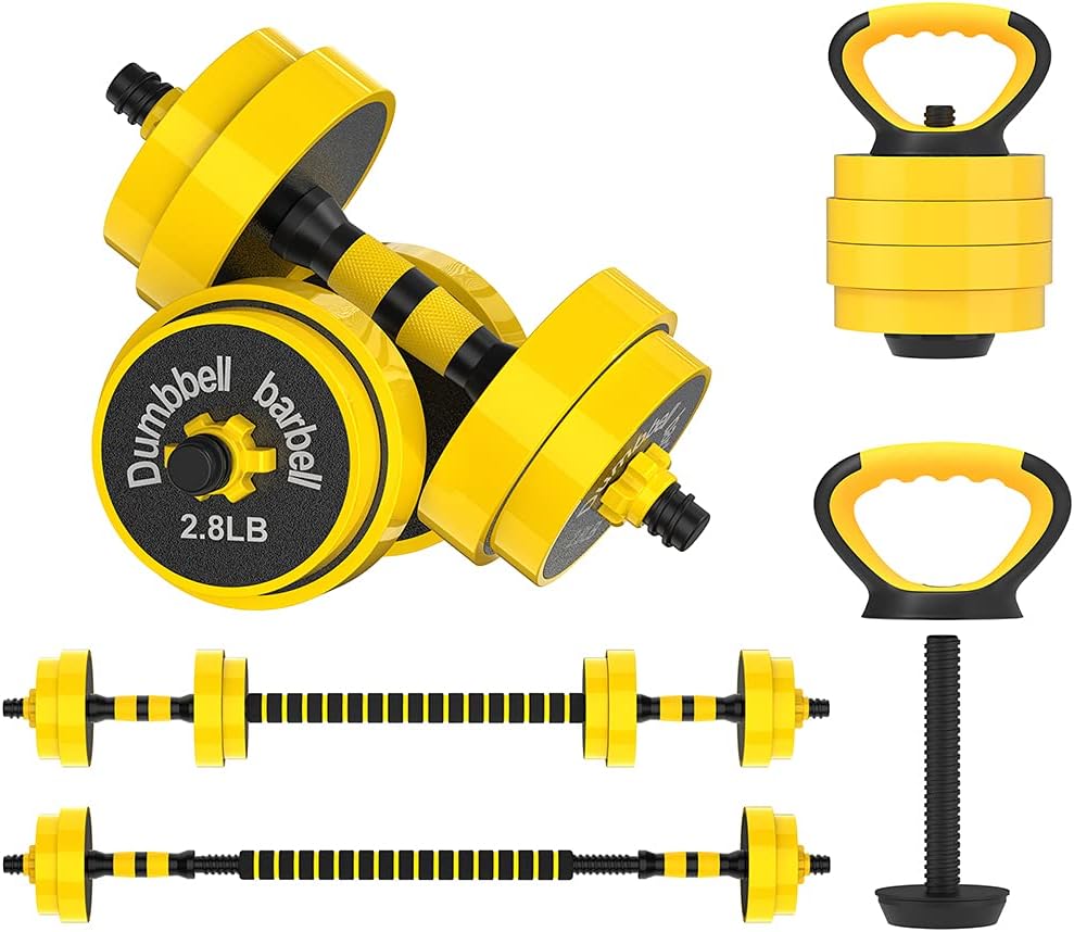 Adjustable Dumbbell Barbell Kettlebell, Free Weights 3-in-1 Dumbbell Barbell Kettlebell Set, Non-Slip Hand Dumbbell for Home, Gym, Office Pack of 2