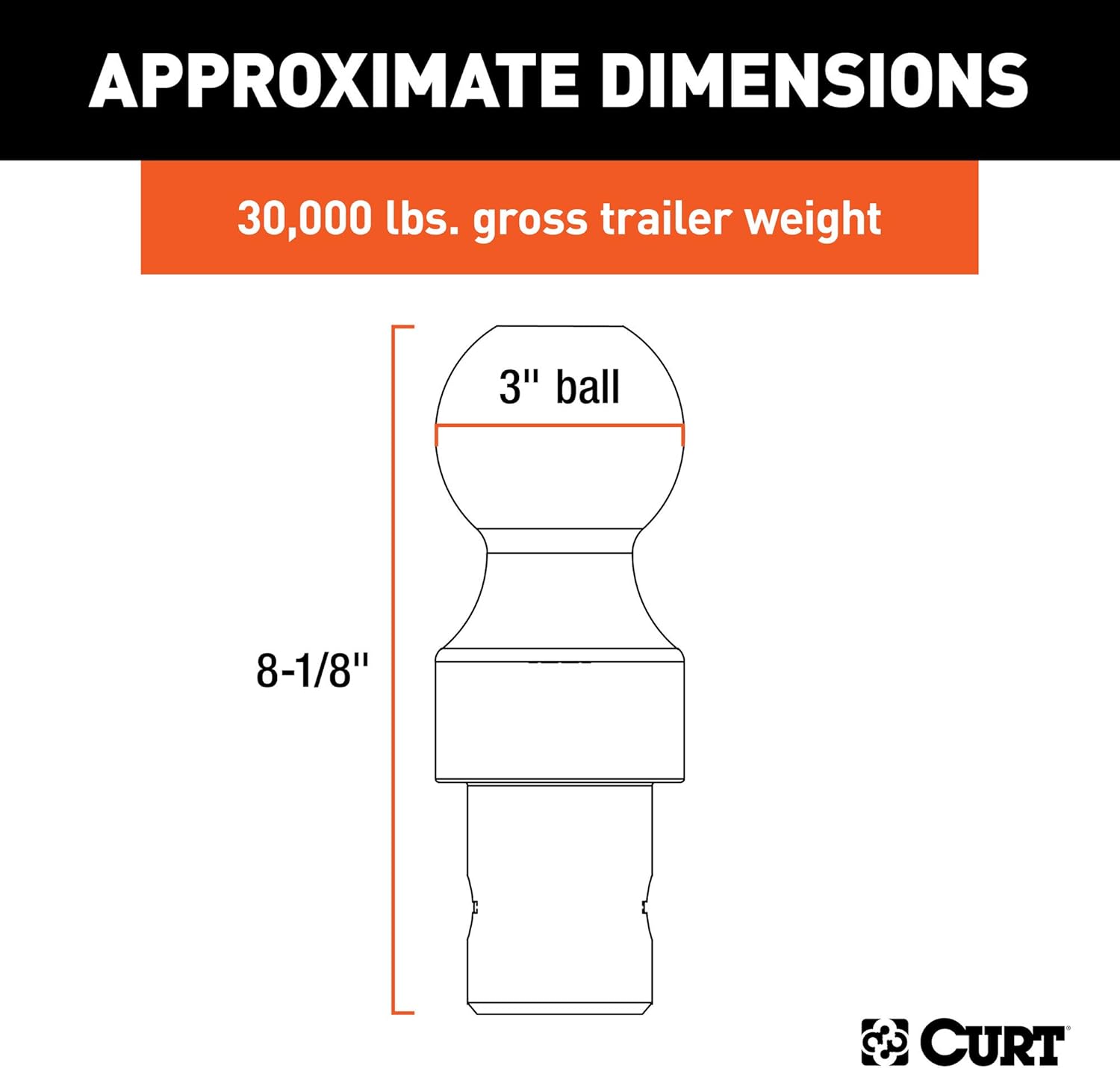 CURT 60628 30K Factory Style 3-Inch Gooseneck Ball, Fits Select Chevrolet Ford, GMC, Nissan Titan XD, Ram, Puck System Required