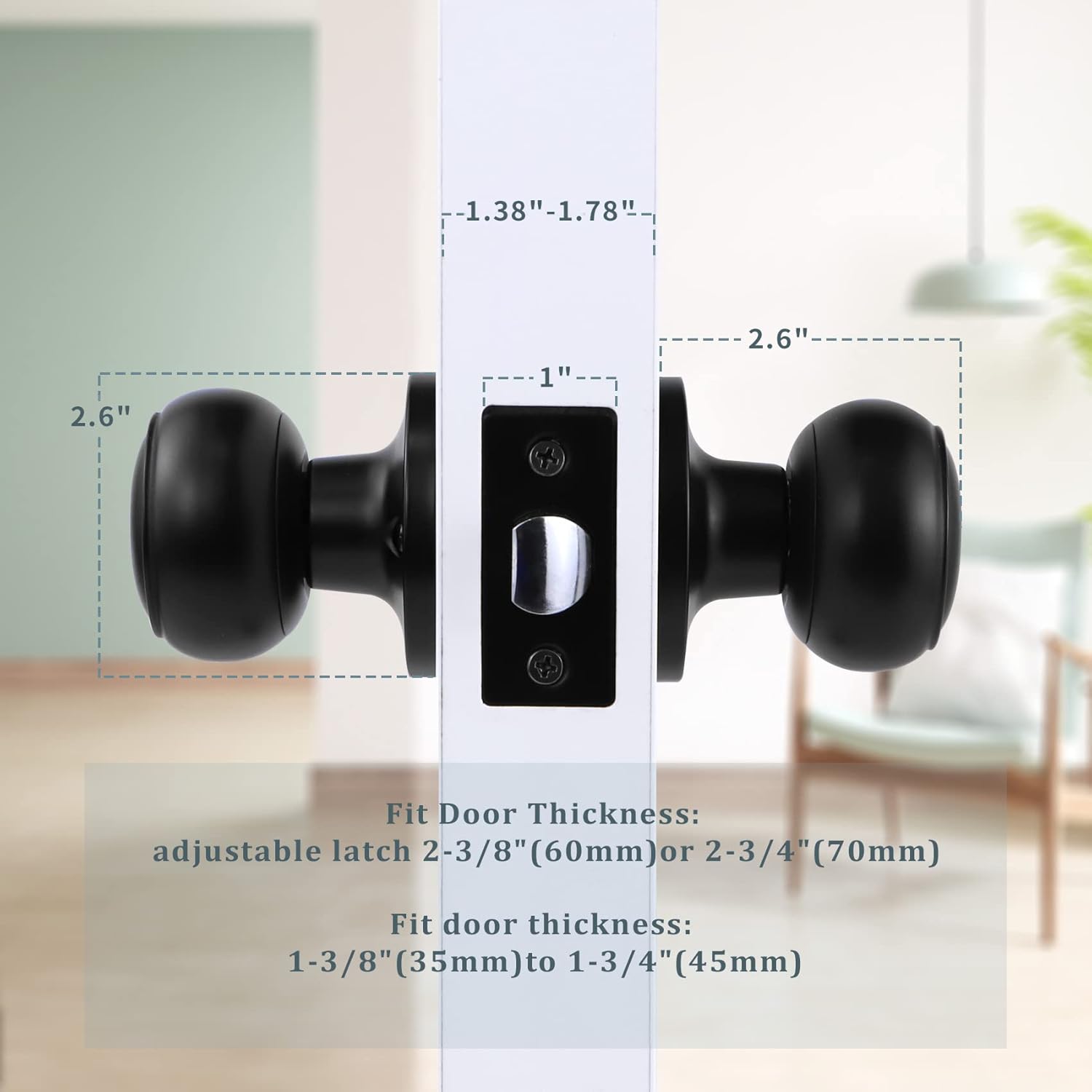 Black Passage Door Knobs Closet, Interior Passage Door Lock Handle Set Without Key, Keyless Door Knobs levers Black for Hall and Closet. Round Style Passage Door Knobs (4 Pack). Pack of 2