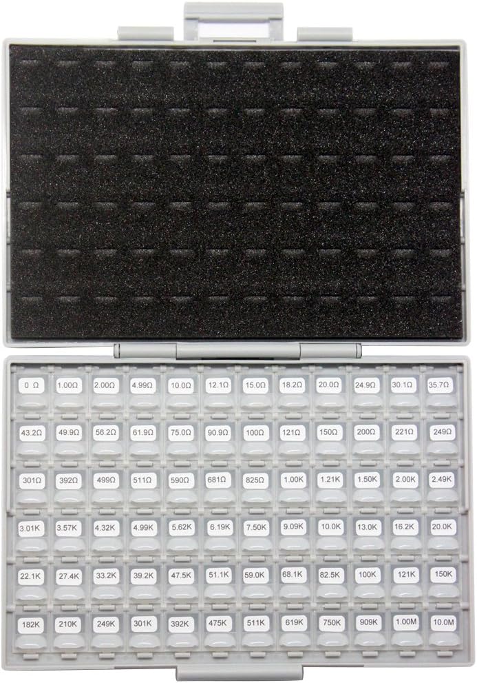 AideTek 0402 Size Surface Mount Resistor 144 Values, 100pc/value 1% Sample Resistor Kit Distributed in Box-All Enclosure E96 Serial 0ohm to 1mohm Designer Kit