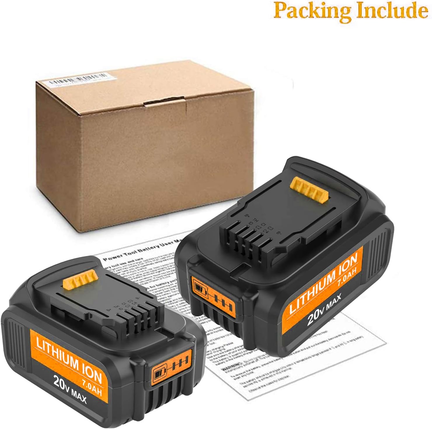 2 Packs Amsbat 7.0Ah DCB207 Battery Compatible with Dewalt 20V Battery Max Lithium DCB200 DCB201 DCB203 DCB204 DCB205 DCB206 Pack of 2