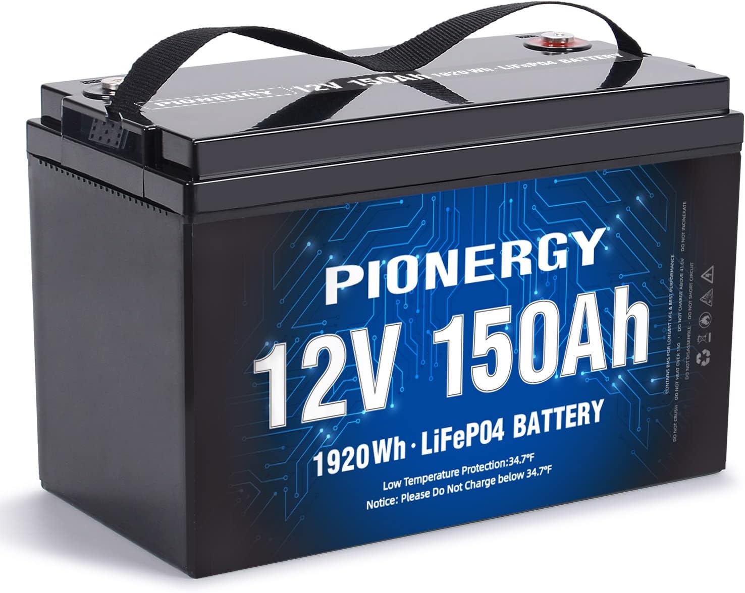 PIONERGY 12V 150Ah Lithium Battery - Built-in 100A BMS, LiFePO4 Battery 4000+ Deep Cycle Battery Perfect for RV Solar Power Marine Trolling Motor and Off-grid Applications