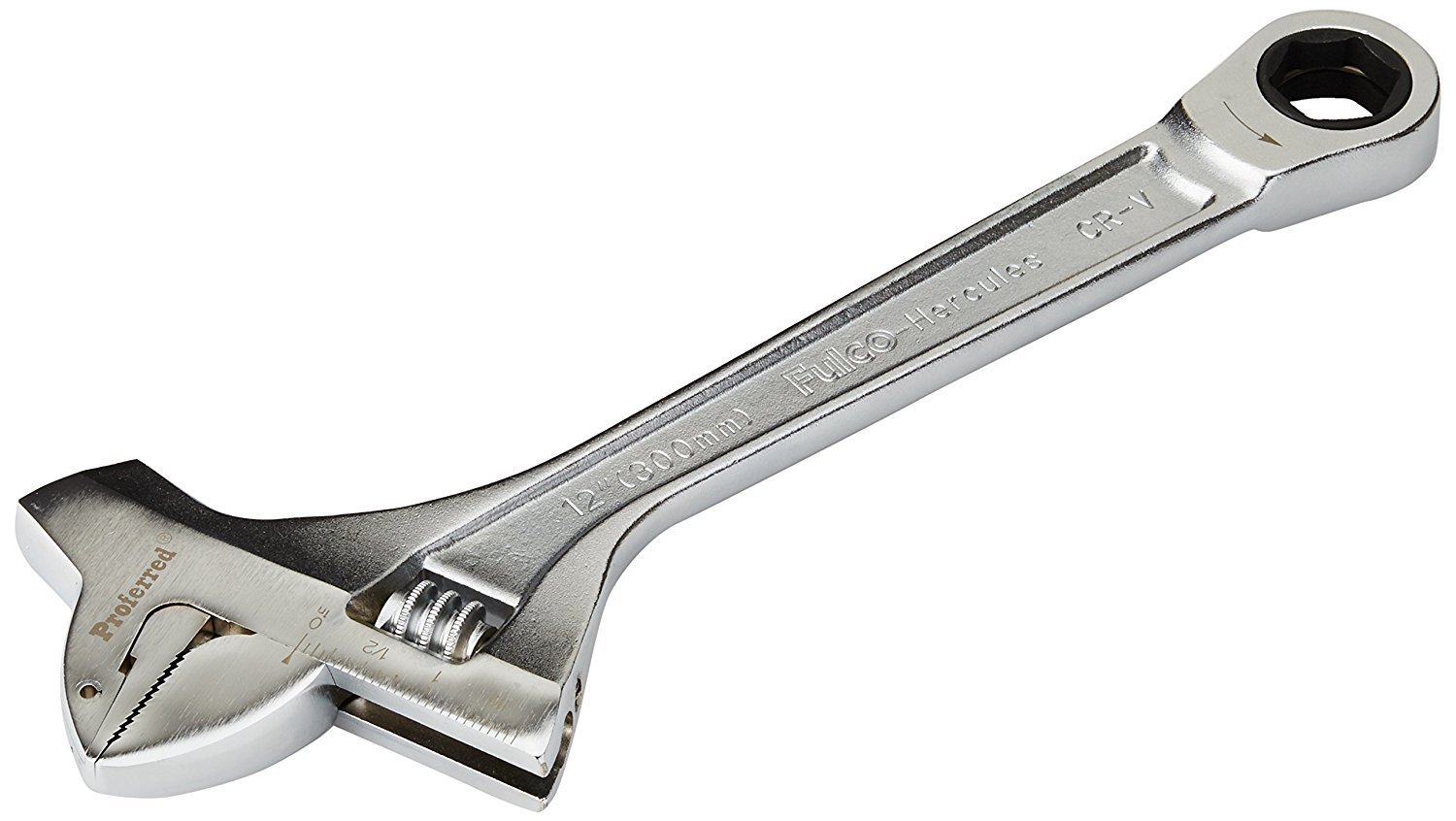 Proferred T10001 Mining Adjustable Wrench with Hammer, Chrome Finish, 12