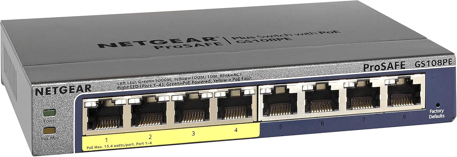 NETGEAR 8-Port Gigabit Ethernet Unmanaged PoE Switch (GS108PP) - with 8 x PoE+ @ 123W Upgradeable, Desktop, Wall Mount or Rackmount, and Limited Lifetime Protection