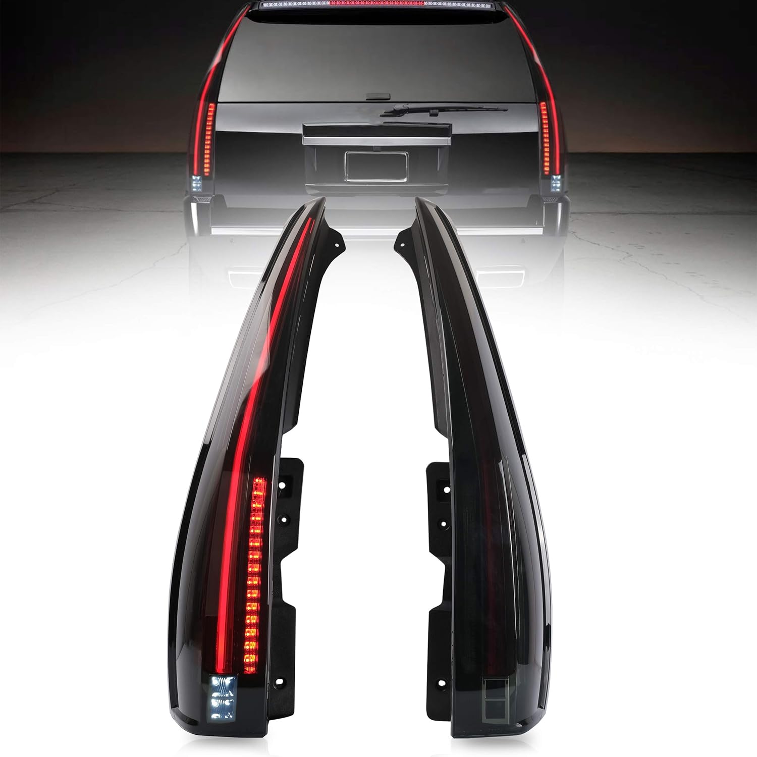 VLAND Tail lights Assembly Fit for 2007-2014 Cadillac Escalade / Escalade ESV,6 Holes For 5 Pins Plug Taillight with Red Turn Signal, Plug-and-play,Don't fit GMC and Chevrolet,Smoked